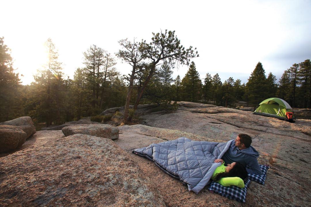 imageColeman 45F Double Sleeping Bag Queen Size XL Tandem Sleep Sack with Big ampamp Tall Design Zips Apart into 2 Sleeping Bags Machine WashableContains Pfas