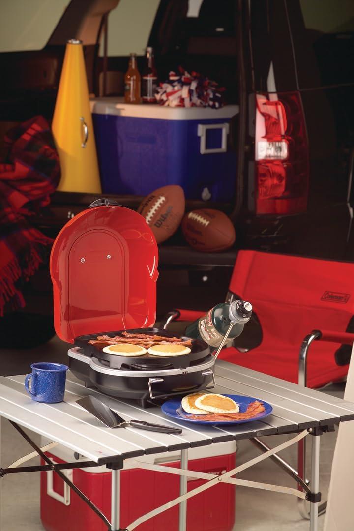 imageColeman Fold N Go 6000 BTU Portable Propane Grill Lightweight Gas Grill with PushButton Starter ampamp Adjustable Horseshoe Burner Great for Camping Tailgating Grilling BBQ