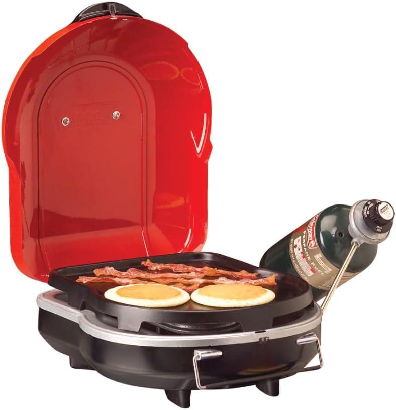 imageColeman Fold N Go 6000 BTU Portable Propane Grill Lightweight Gas Grill with PushButton Starter ampamp Adjustable Horseshoe Burner Great for Camping Tailgating Grilling BBQ