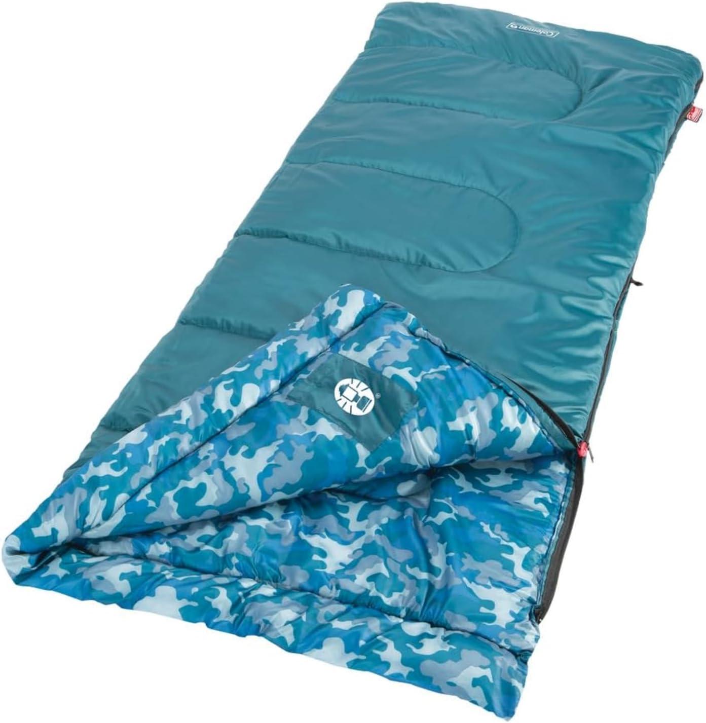 imageColeman Kids 45F Sleeping Bag for Children up to 5ft 5in Tall Lightweight ampamp Warm Sleep Sack for IndoorOutdoor Use Machine WashableBlue