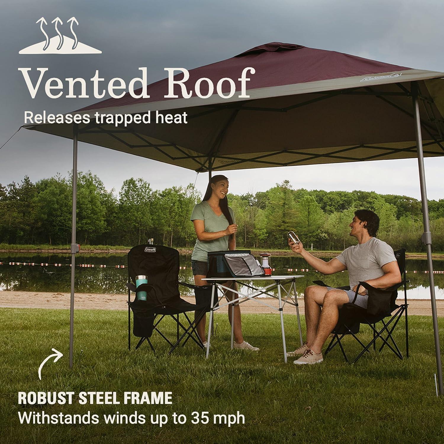 imageColeman Oasis Instant PopUp Canopy Tent with Side Wall Attachment Portable Shelter with Easy Setup ampamp Takedown Wheeled Carry Bag Included 10x1013x13ft SizesBlackberry