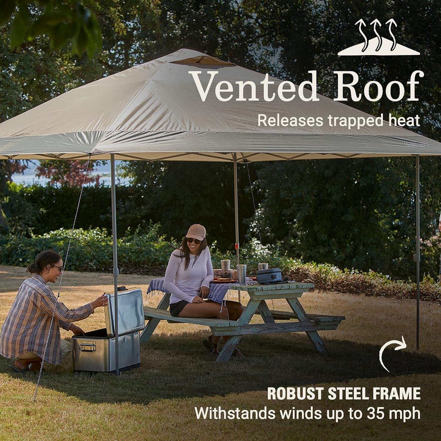 imageColeman Oasis Instant PopUp Canopy Tent with Side Wall Attachment Portable Shelter with Easy Setup ampamp Takedown Wheeled Carry Bag Included 10x1013x13ft SizesLight Oak