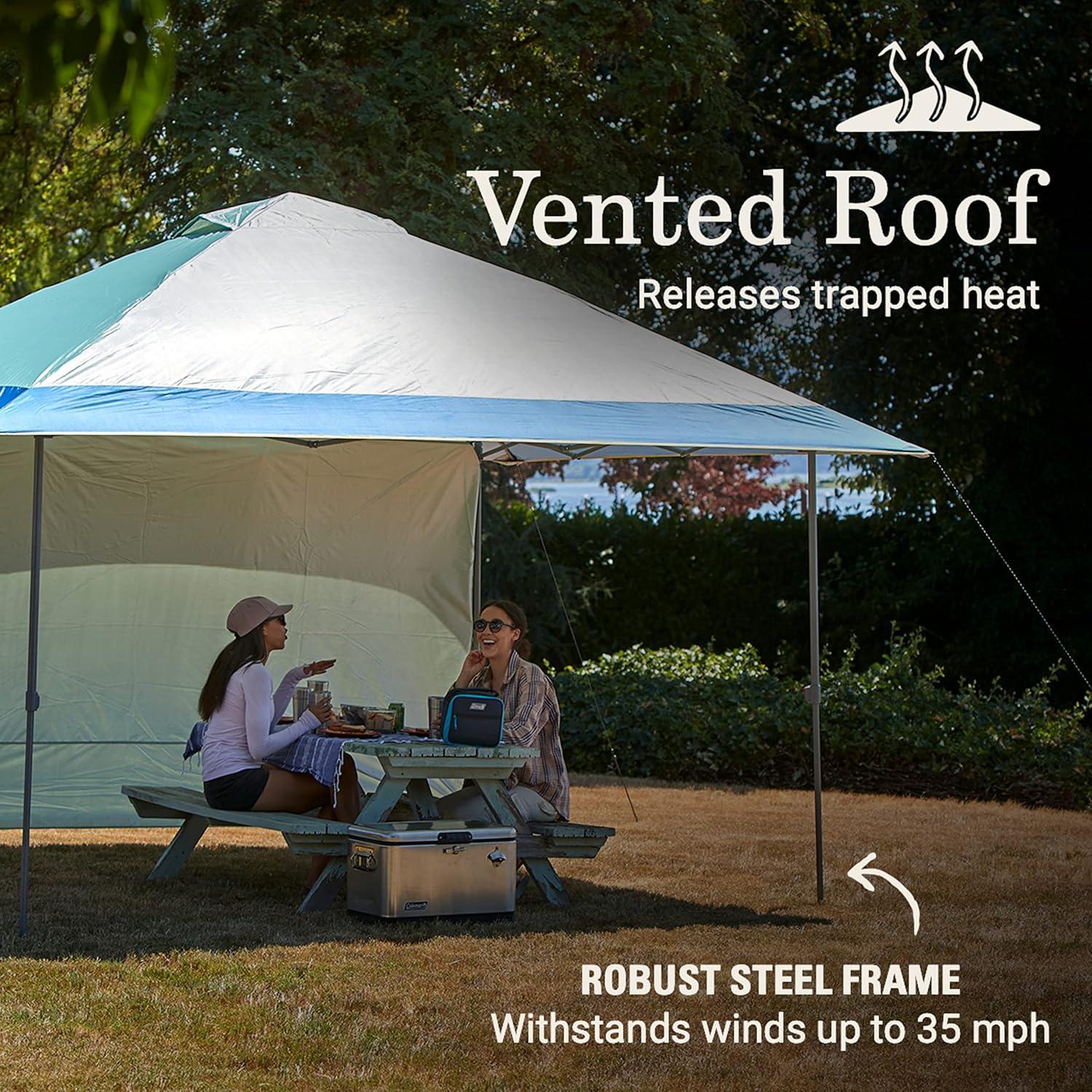 imageColeman Oasis Instant PopUp Canopy Tent with Side Wall Attachment Portable Shelter with Easy Setup ampamp Takedown Wheeled Carry Bag Included 10x1013x13ft SizesMoss
