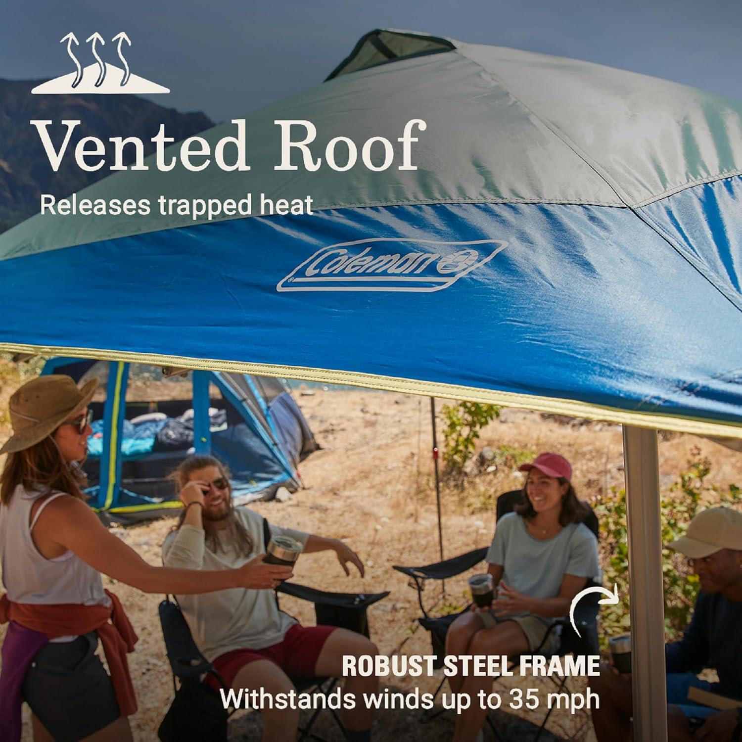 imageColeman Oasis Instant PopUp Canopy Tent with Side Wall Attachment Portable Shelter with Easy Setup ampamp Takedown Wheeled Carry Bag Included 10x1013x13ft SizesMoss