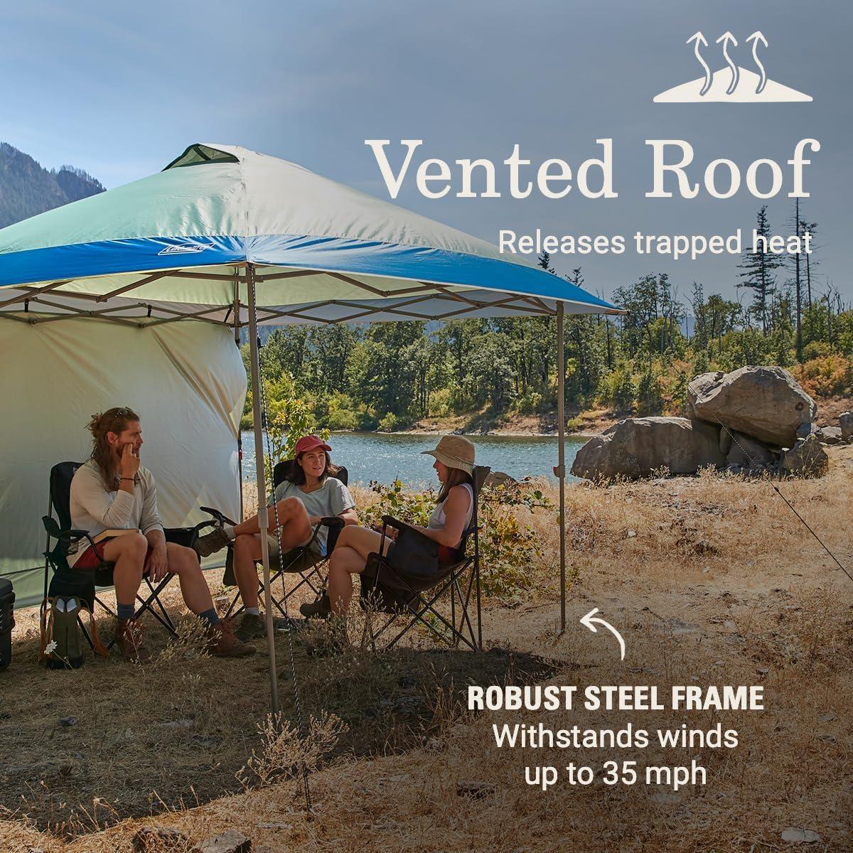 imageColeman Oasis Instant PopUp Canopy Tent with Side Wall Attachment Portable Shelter with Easy Setup ampamp Takedown Wheeled Carry Bag Included 10x1013x13ft SizesMoss