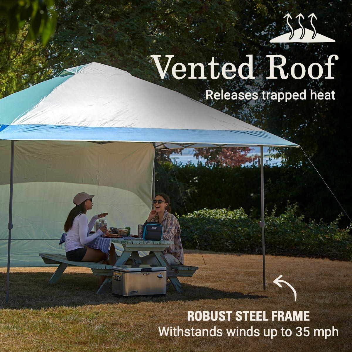 imageColeman Oasis Instant PopUp Canopy Tent with Side Wall Attachment Portable Shelter with Easy Setup ampamp Takedown Wheeled Carry Bag Included 10x1013x13ft SizesMoss
