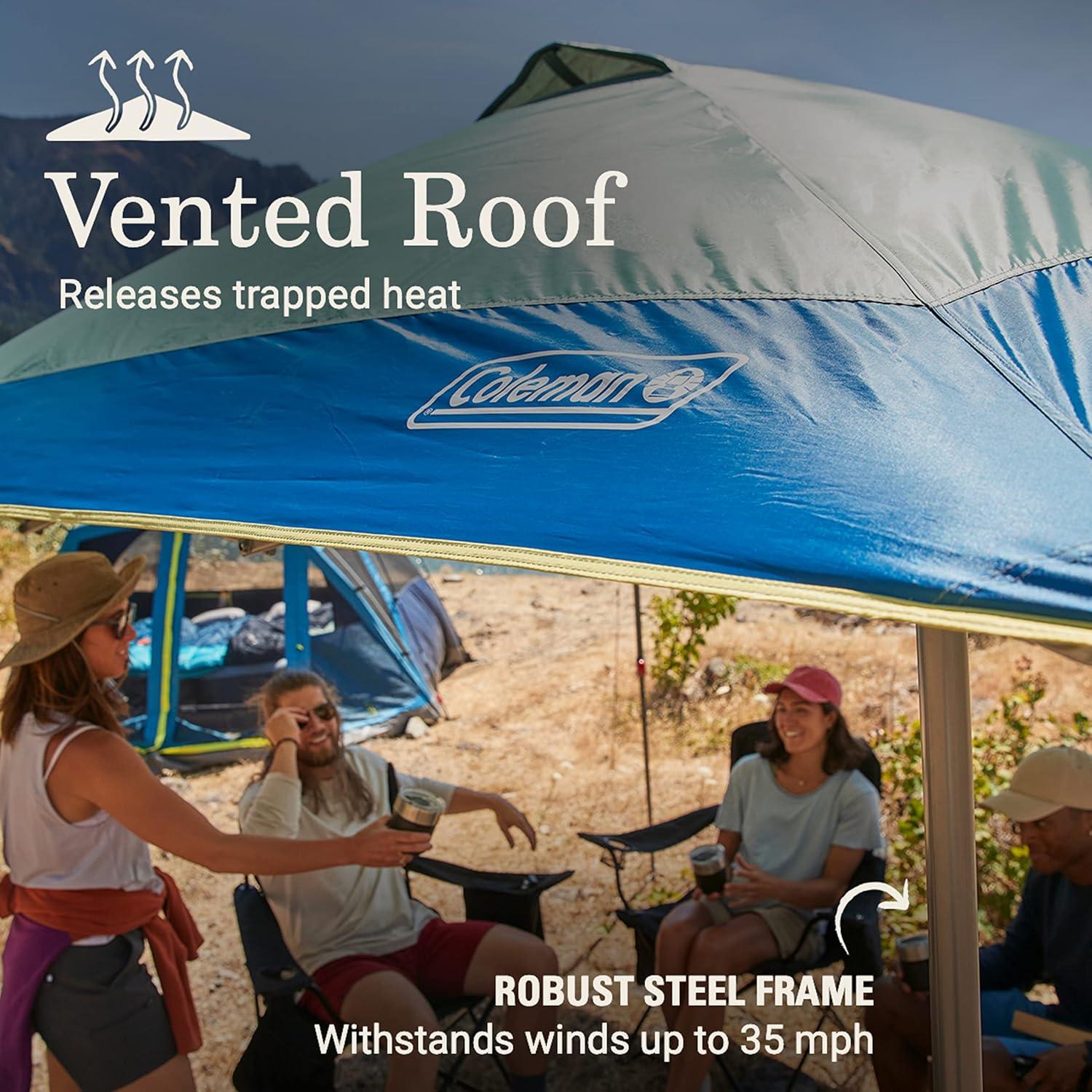 imageColeman Oasis Instant PopUp Canopy Tent with Side Wall Attachment Portable Shelter with Easy Setup ampamp Takedown Wheeled Carry Bag Included 10x1013x13ft SizesMoss