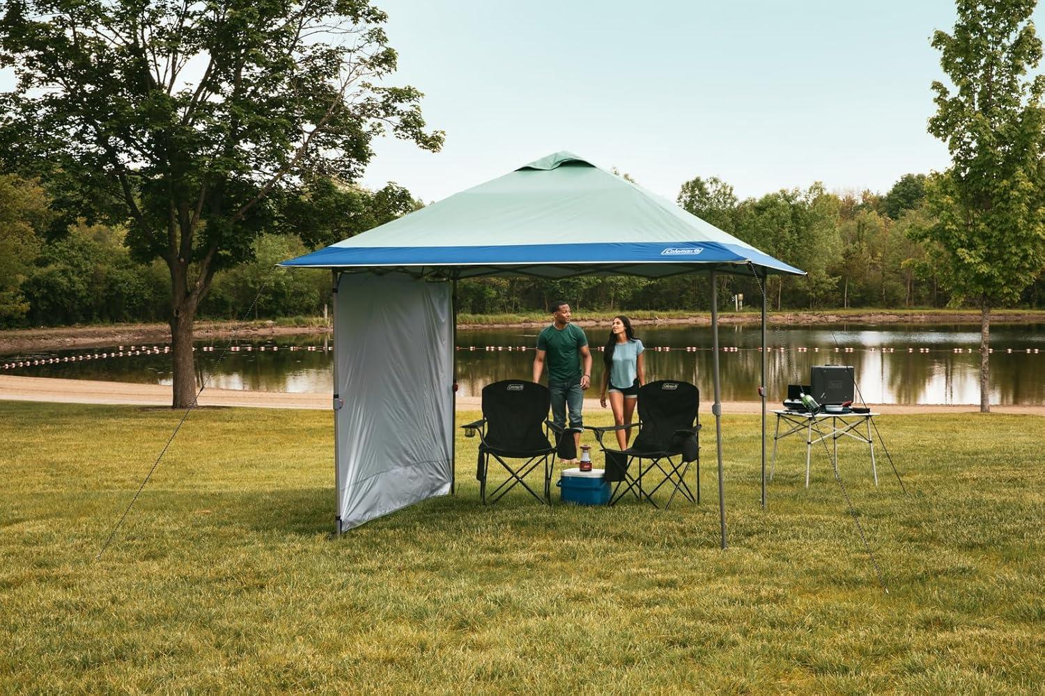imageColeman Oasis Instant PopUp Canopy Tent with Side Wall Attachment Portable Shelter with Easy Setup ampamp Takedown Wheeled Carry Bag Included 10x1013x13ft SizesMoss