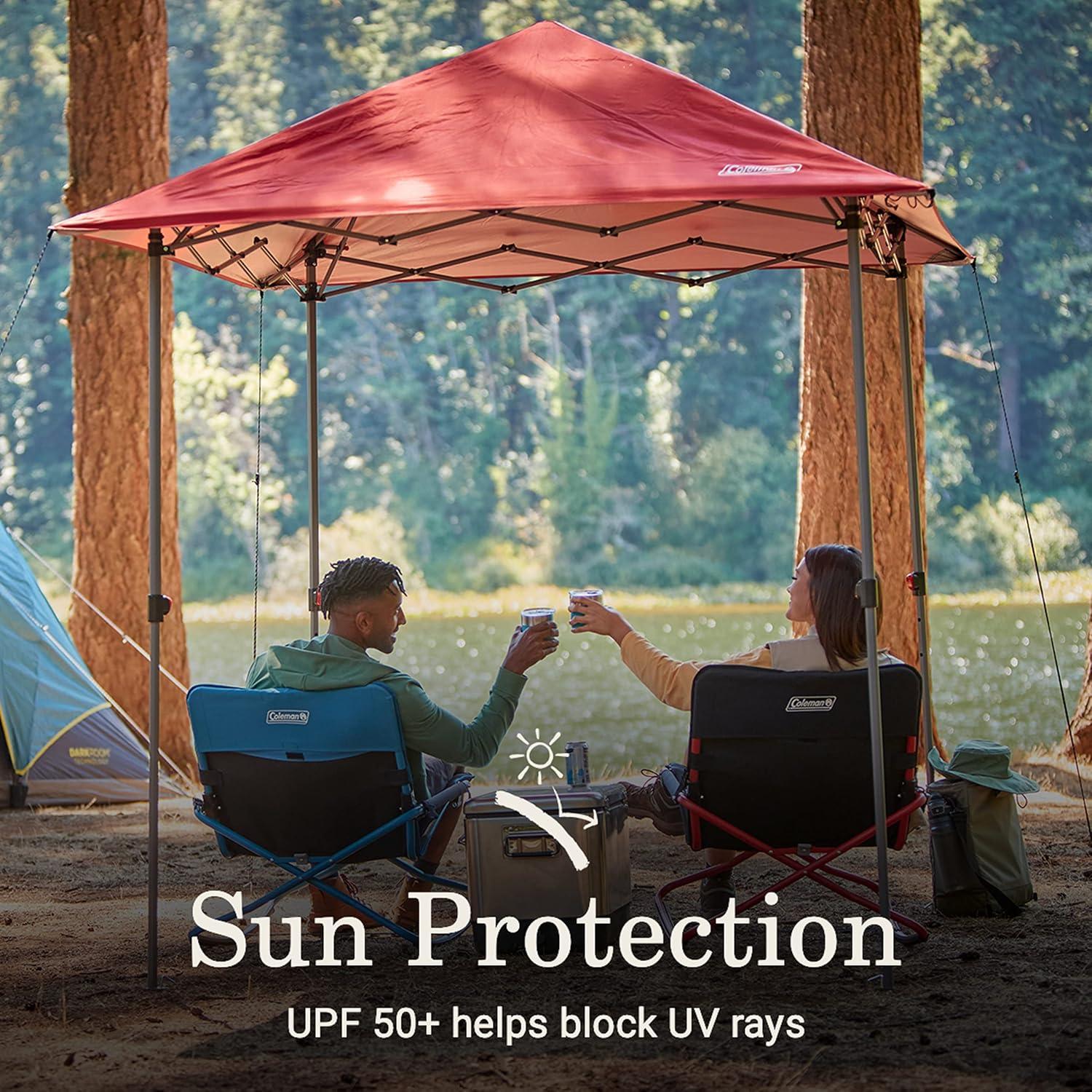 imageColeman Oasis Lite PopUp Canopy Tent with Side Wall Attachment Portable Shelter with Easy Setup ampamp Takedown Wheeled Carry Bag Included 7x710x10ft SizesRed