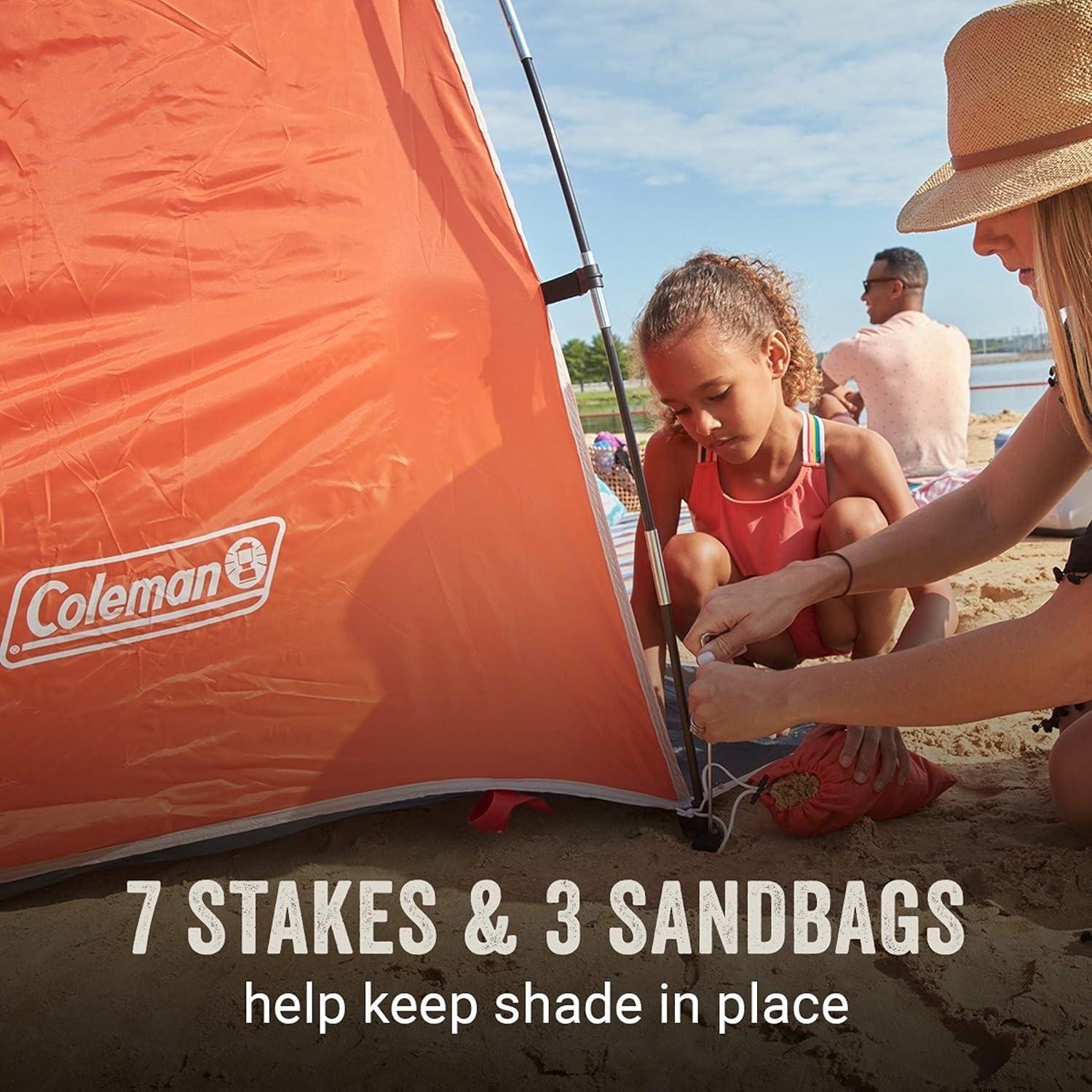 imageColeman Skyshade Large Portable Sun Shelter Easy Setup with PreAttached Poles Canopy Provides Cover from Sand ampamp Sun Great for Beach Park Tailgating Camping Backyard ampamp MoreContains Pfas