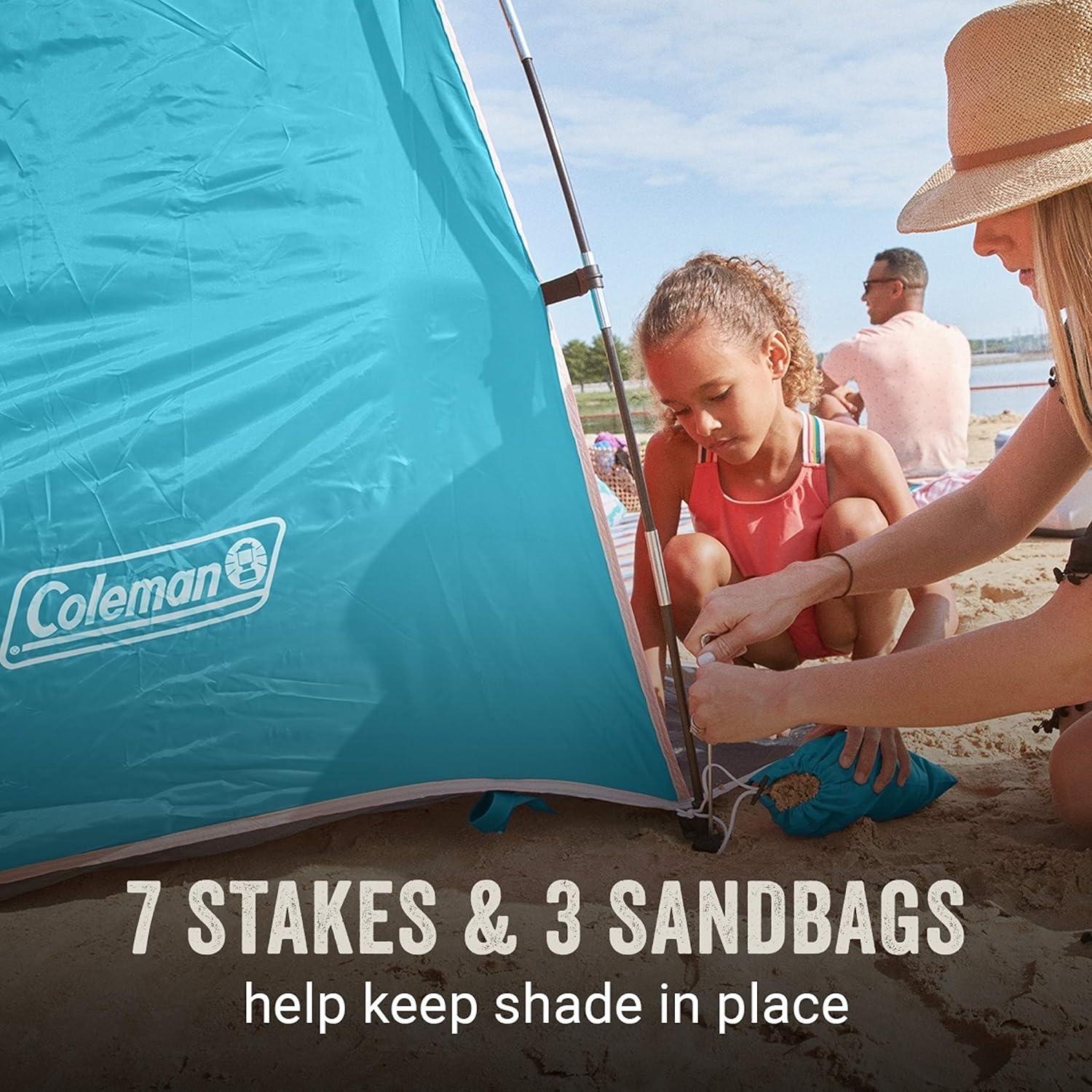 imageColeman Skyshade Large Portable Sun Shelter Easy Setup with PreAttached Poles Canopy Provides Cover from Sand ampamp Sun Great for Beach Park Tailgating Camping Backyard ampamp MoreContains Pfas