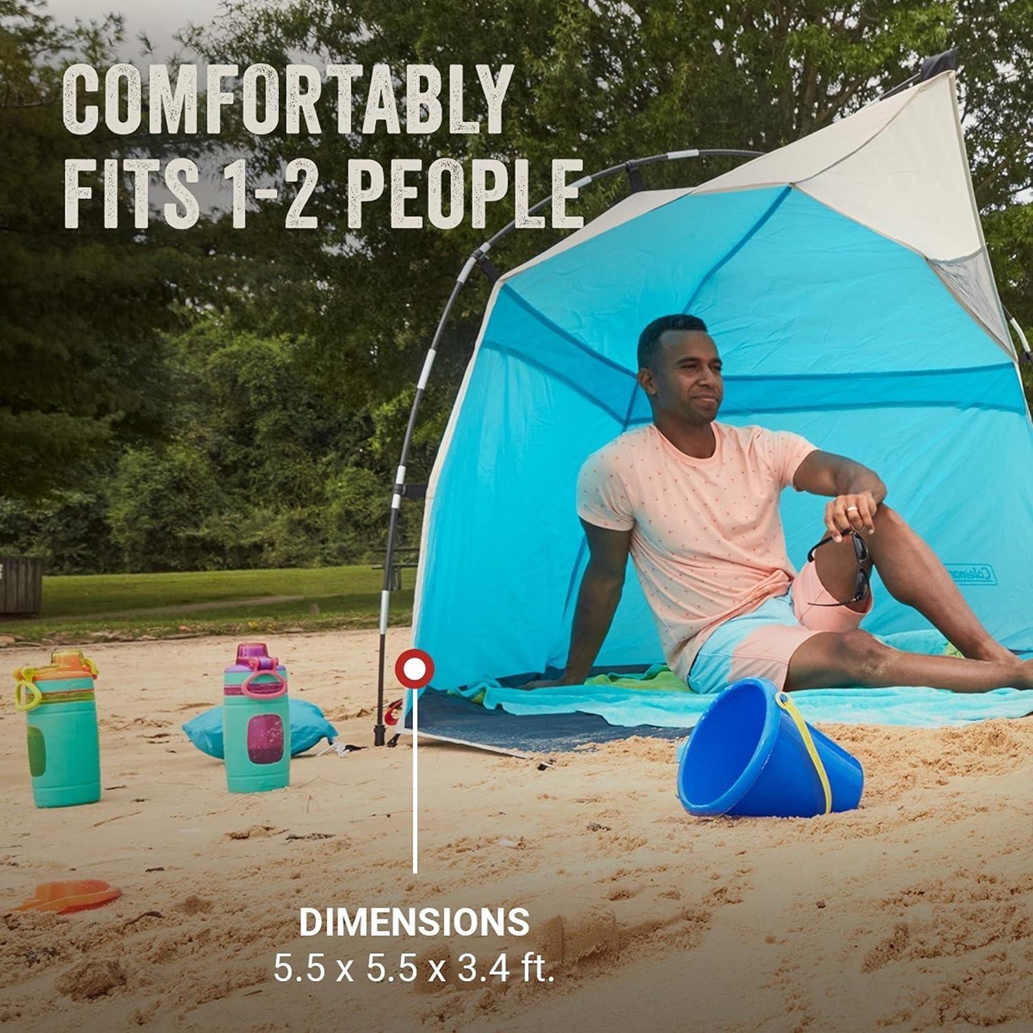 imageColeman Skyshade Large Portable Sun Shelter Easy Setup with PreAttached Poles Canopy Provides Cover from Sand ampamp Sun Great for Beach Park Tailgating Camping Backyard ampamp MoreContains Pfas