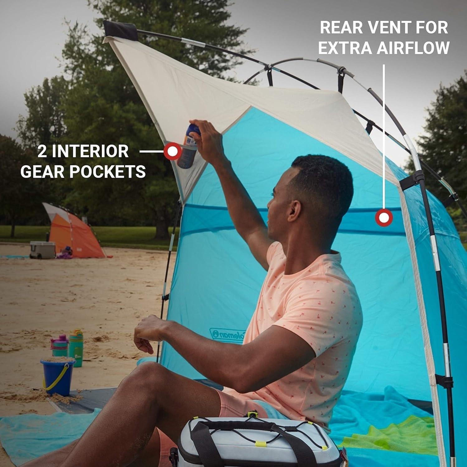 imageColeman Skyshade Large Portable Sun Shelter Easy Setup with PreAttached Poles Canopy Provides Cover from Sand ampamp Sun Great for Beach Park Tailgating Camping Backyard ampamp MoreContains Pfas