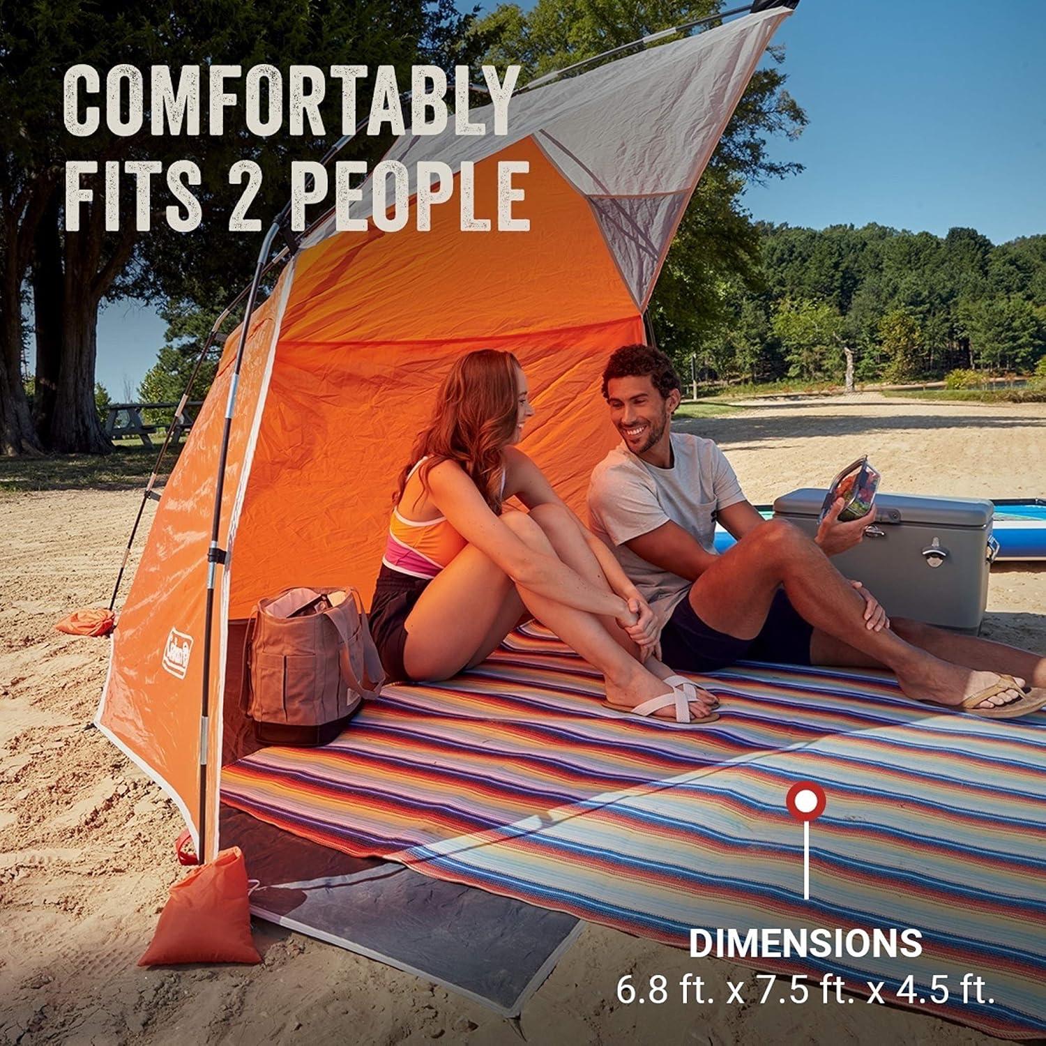imageColeman Skyshade Large Portable Sun Shelter Easy Setup with PreAttached Poles Canopy Provides Cover from Sand ampamp Sun Great for Beach Park Tailgating Camping Backyard ampamp MoreContains Pfas