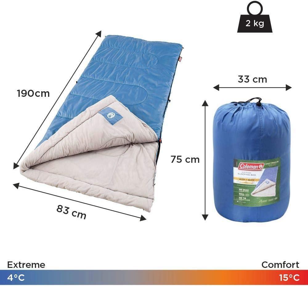 imageColeman Sun Ridge 40F CoolWeather Sleeping Bag Lightweight Adult Sleeping Bag with Soft Trim ampamp Draft Tube Machine WashableContains Pfas
