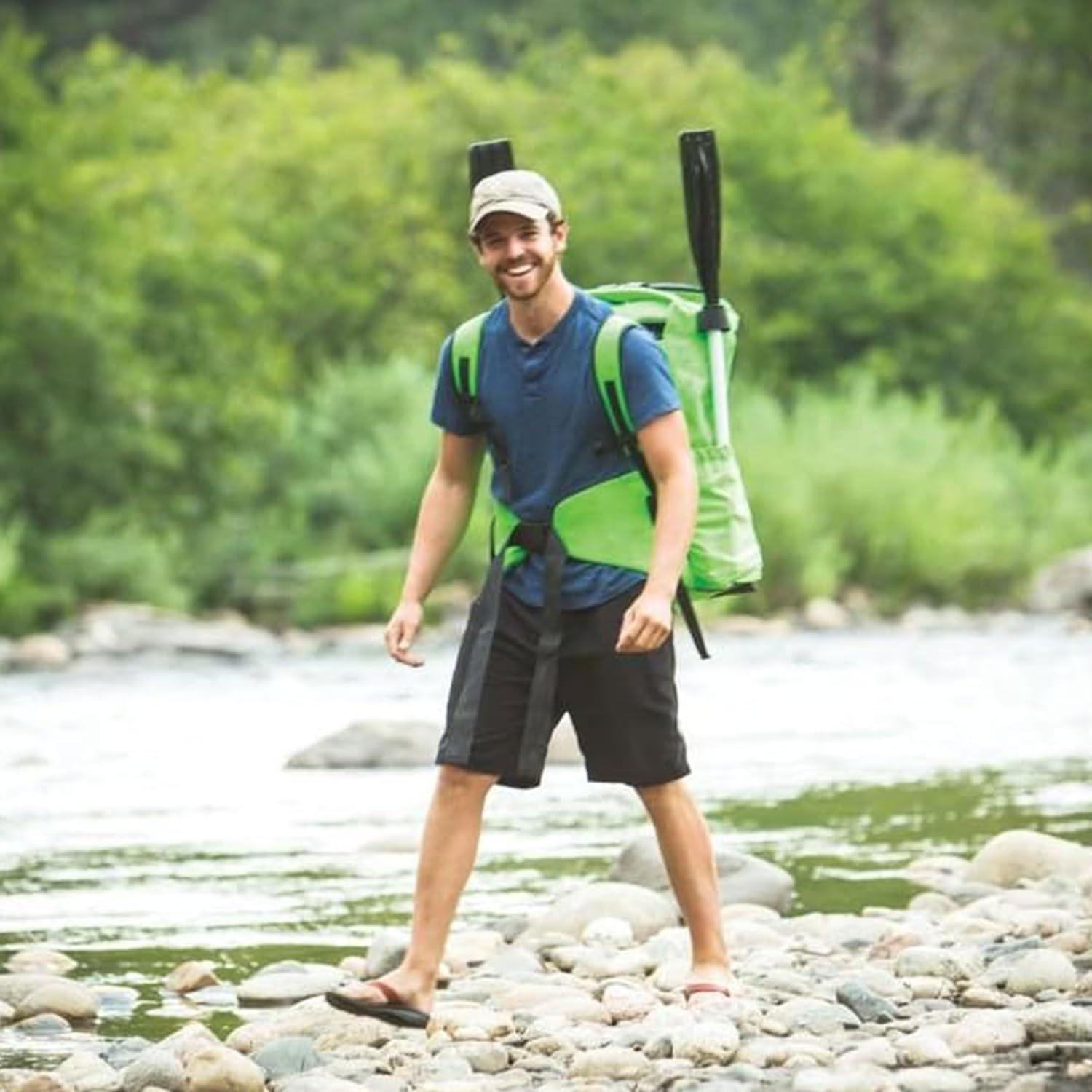 imageSevylor QuickPak K5 24 Gauge PVC Polyester 1 Person Inflatable Kayak wHand Pump Paddle Double Lock Valves and Easy To Carry Backpack System Gray