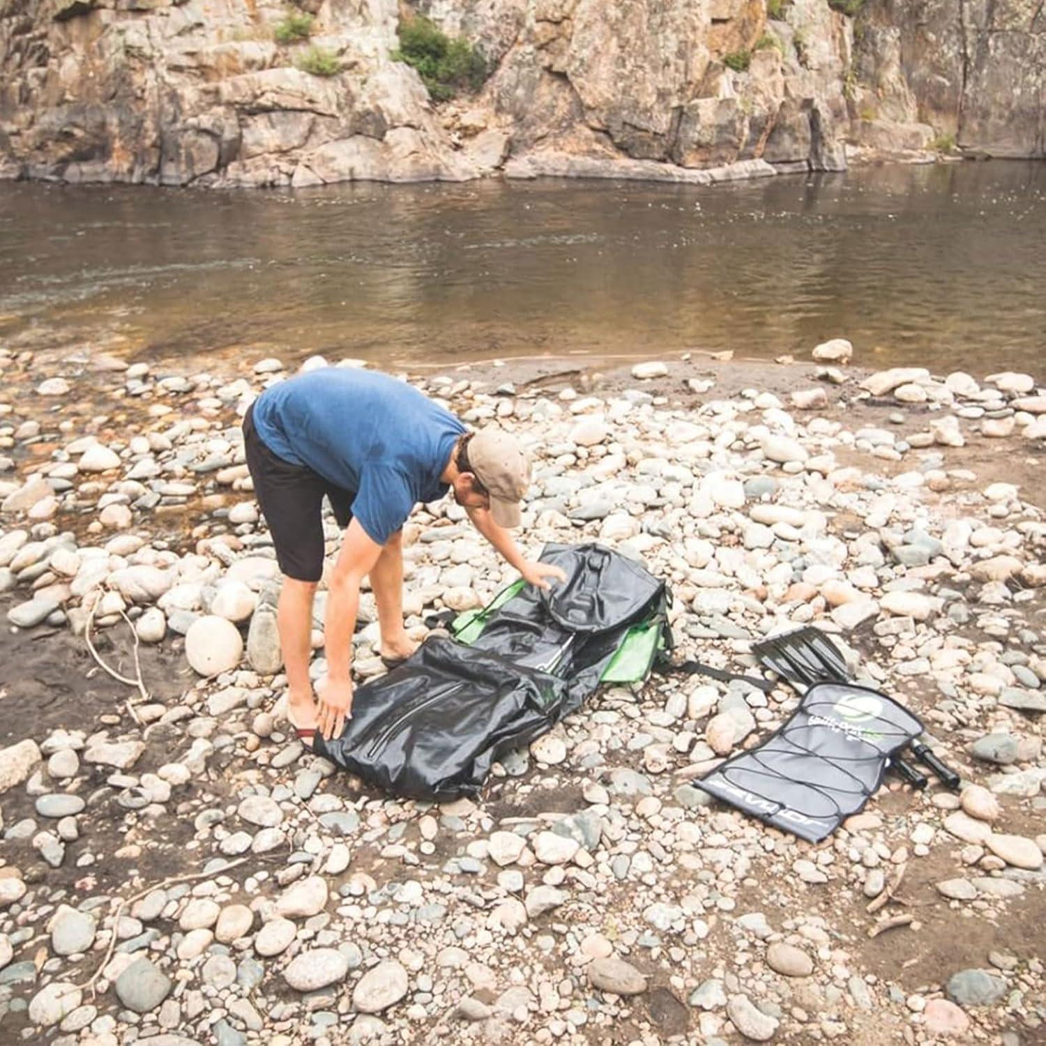 imageSevylor QuickPak K5 24 Gauge PVC Polyester 1 Person Inflatable Kayak wHand Pump Paddle Double Lock Valves and Easy To Carry Backpack System Gray
