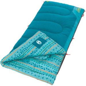 Coleman Kids 50°F Sleeping Bag, Comfortable Youth Sleeping Bag for Sleepovers & Camping, Fits Children up to 5ft Tall, Glow in The Dark Design, Stuff Sack Included, Machine Washable(Teal)