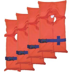 Stearns 4-Pack of PFD Life Vests, USCG-Approved Type II Life Jackets, Universal Size, Flotation Vests for Boat & Swim Safety