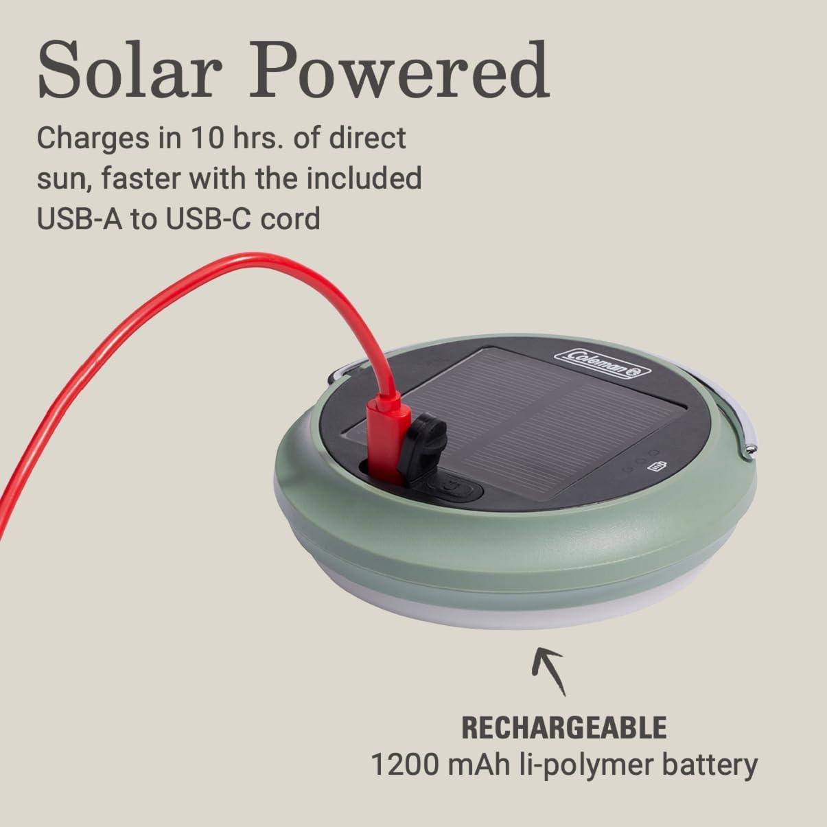 imageColeman 200 Lumens Rechargeable Solar Camping Lantern Collapsible Lightweight ampamp Water Resistant with Multicolored Lights