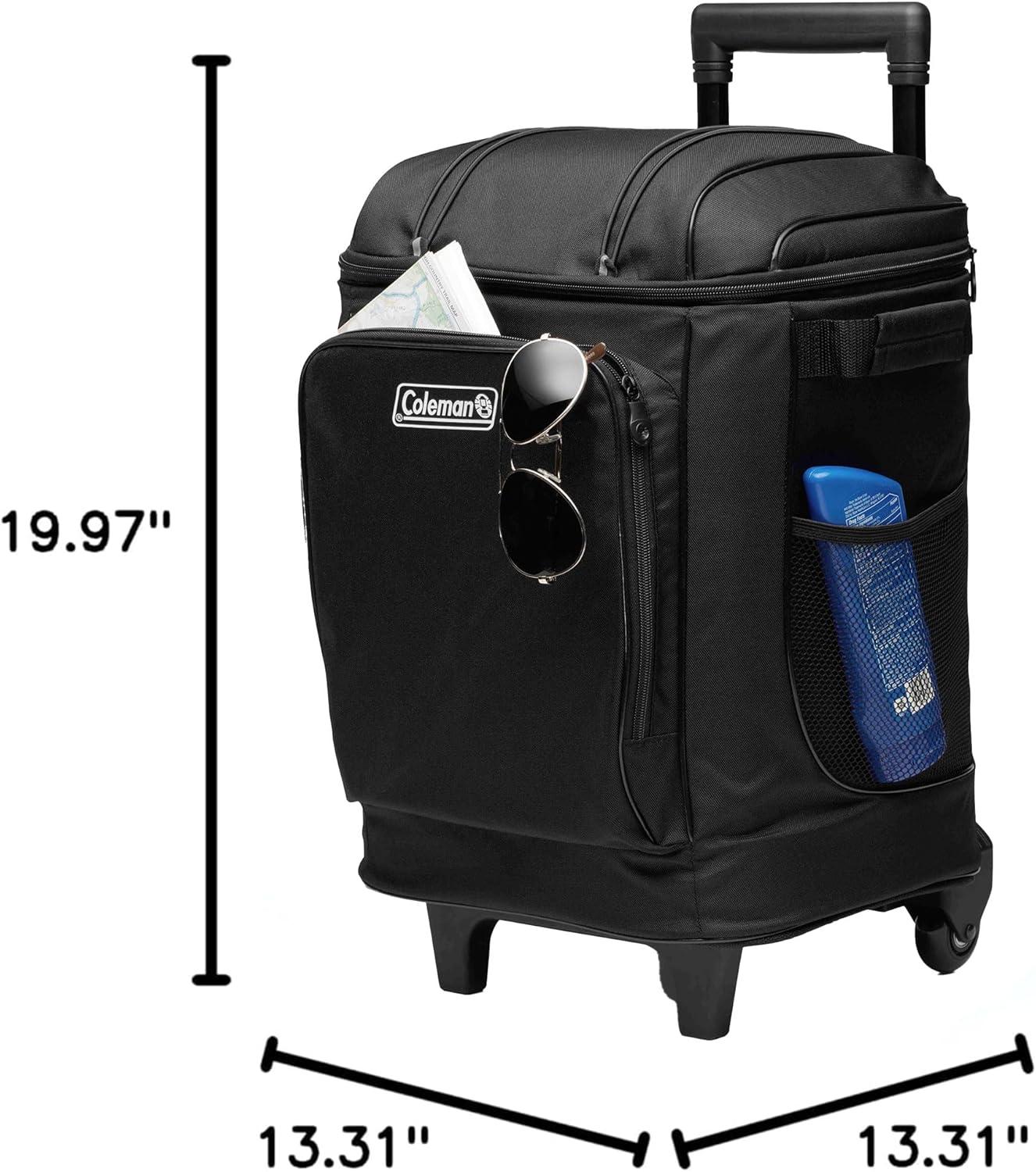 imageColeman 42Can Soft Rolling Cooler with Wheels LeakProof Portable Insulated Chiller with 12 Hour Ice Retention Made with Recycled MaterialsBlack