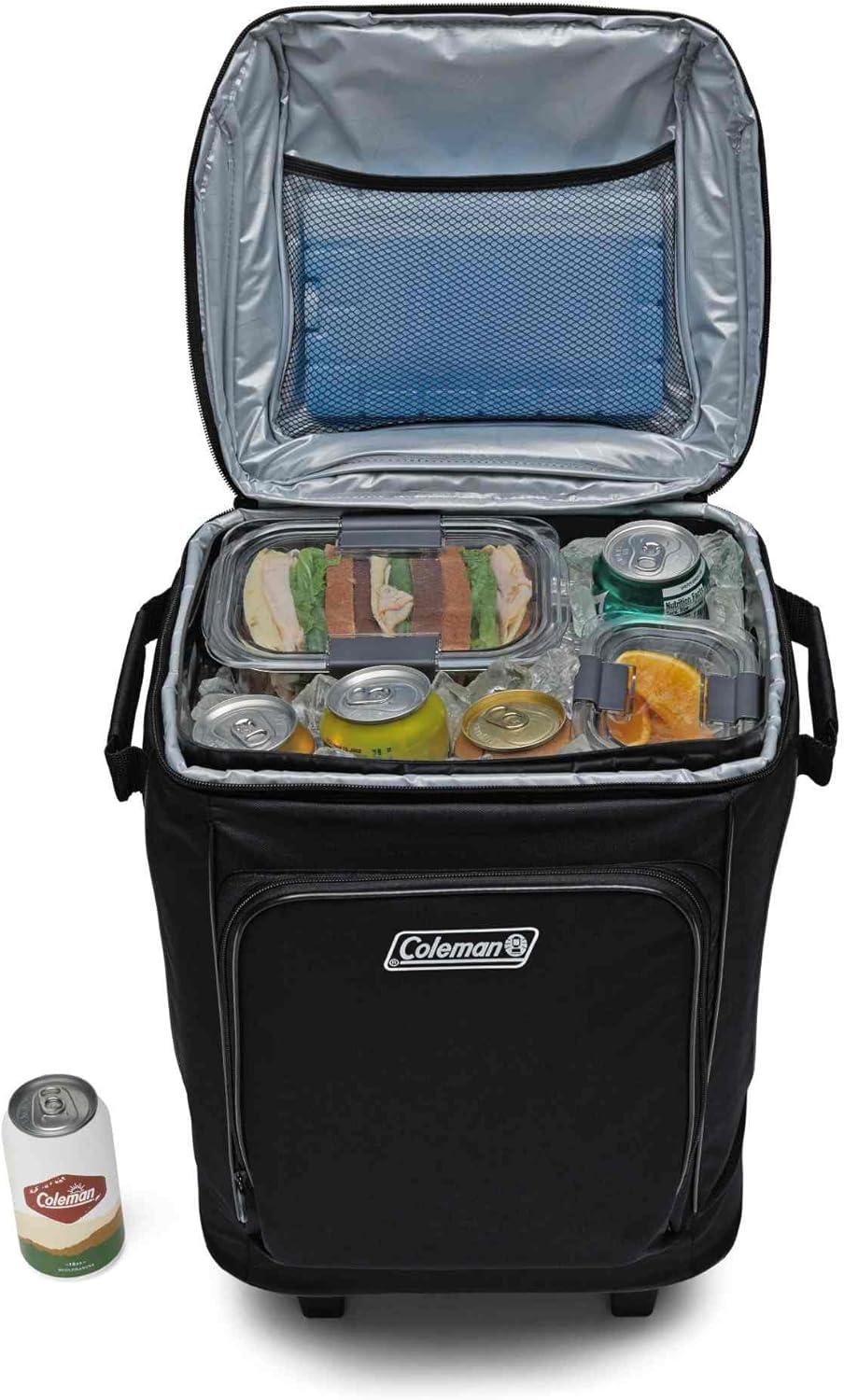imageColeman 42Can Soft Rolling Cooler with Wheels LeakProof Portable Insulated Chiller with 12 Hour Ice Retention Made with Recycled MaterialsBlack