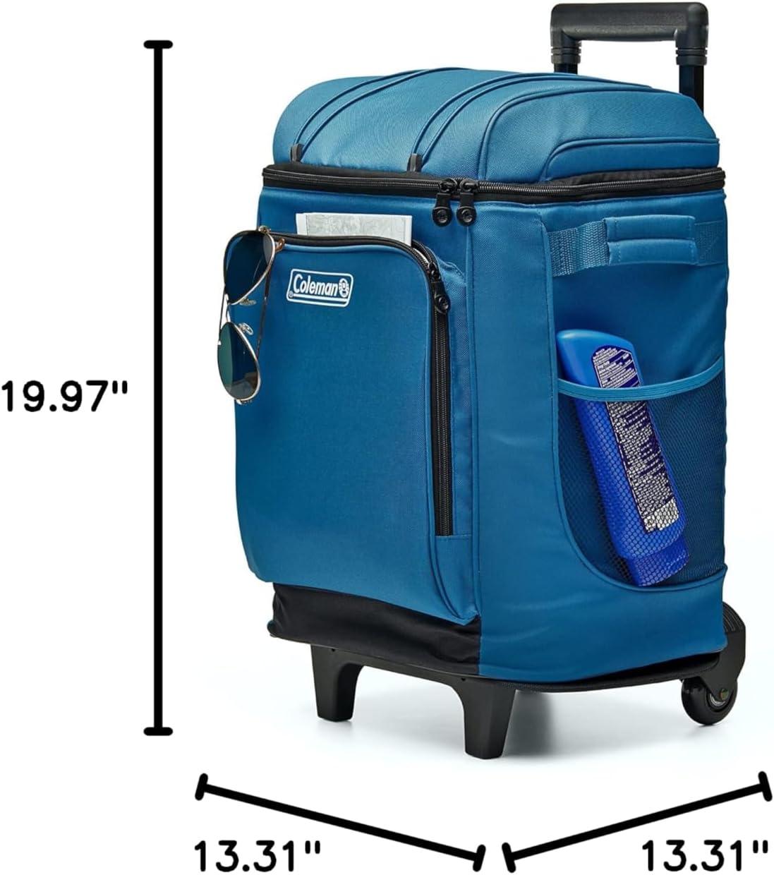 imageColeman 42Can Soft Rolling Cooler with Wheels LeakProof Portable Insulated Chiller with 12 Hour Ice Retention Made with Recycled MaterialsBlue