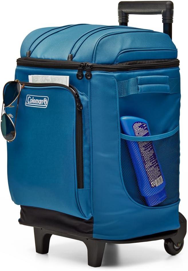 imageColeman 42Can Soft Rolling Cooler with Wheels LeakProof Portable Insulated Chiller with 12 Hour Ice Retention Made with Recycled MaterialsBlue