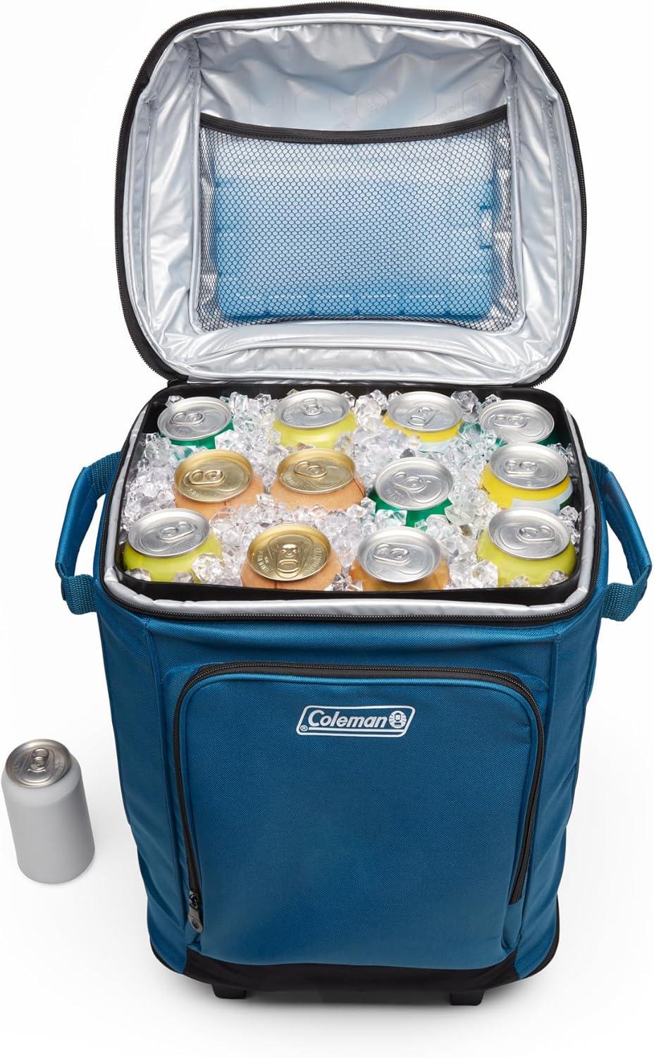 imageColeman 42Can Soft Rolling Cooler with Wheels LeakProof Portable Insulated Chiller with 12 Hour Ice Retention Made with Recycled MaterialsBlue