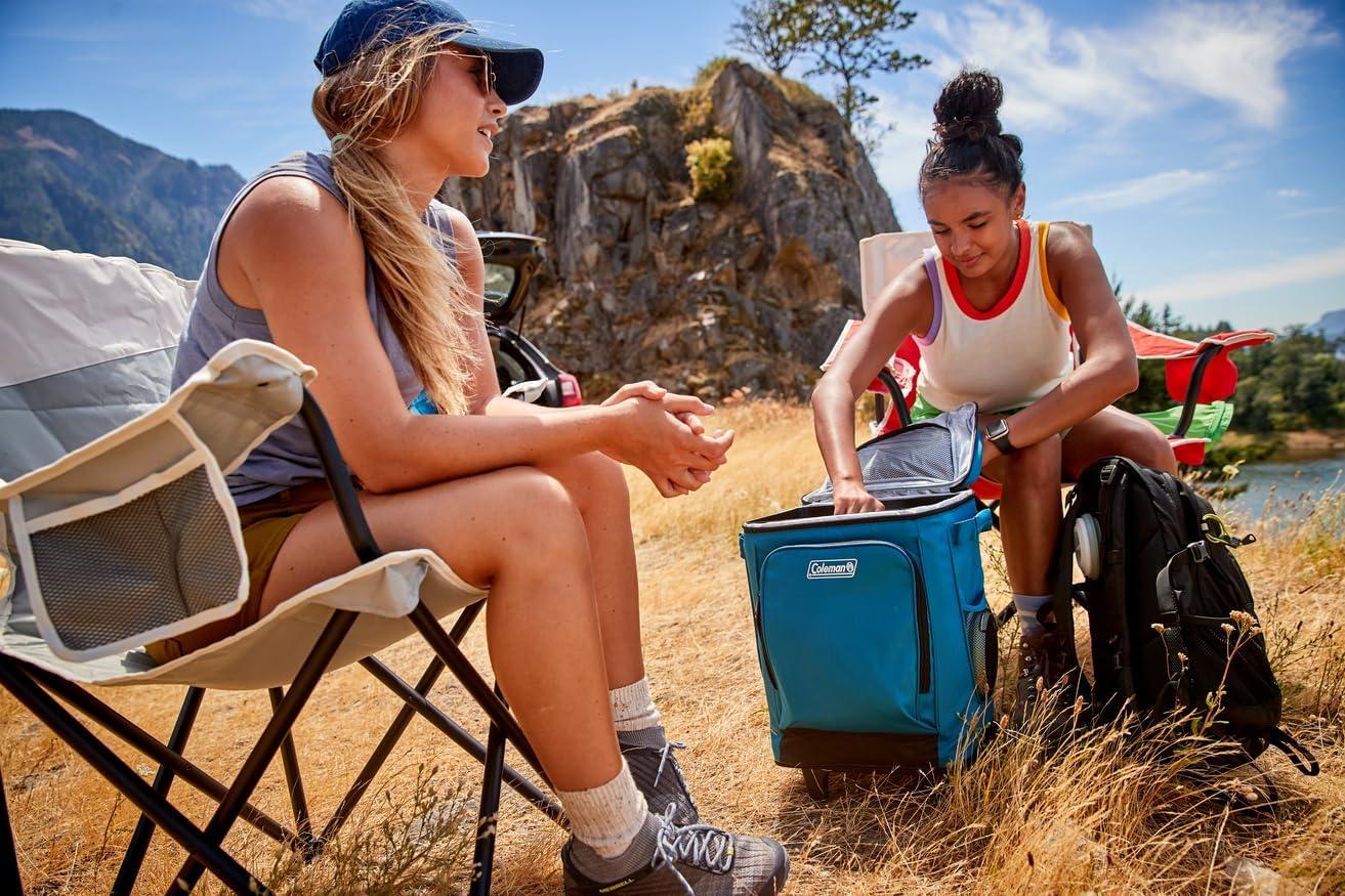 imageColeman 42Can Soft Rolling Cooler with Wheels LeakProof Portable Insulated Chiller with 12 Hour Ice Retention Made with Recycled MaterialsBlue