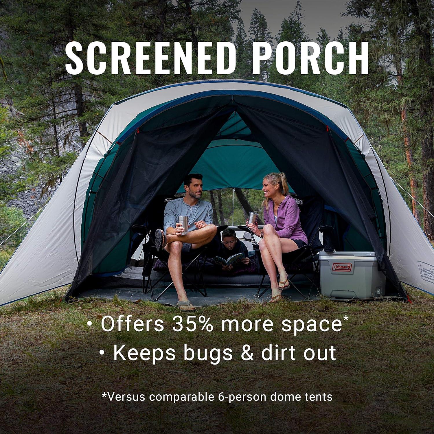 imageColeman Cabin Camping Tent with Screened Porch 46 Person Weatherproof Tent with Enclosed Screened Porch Option Includes Rainfly Carry Bag Extra Storage and 10 Minute Setup6person Porch