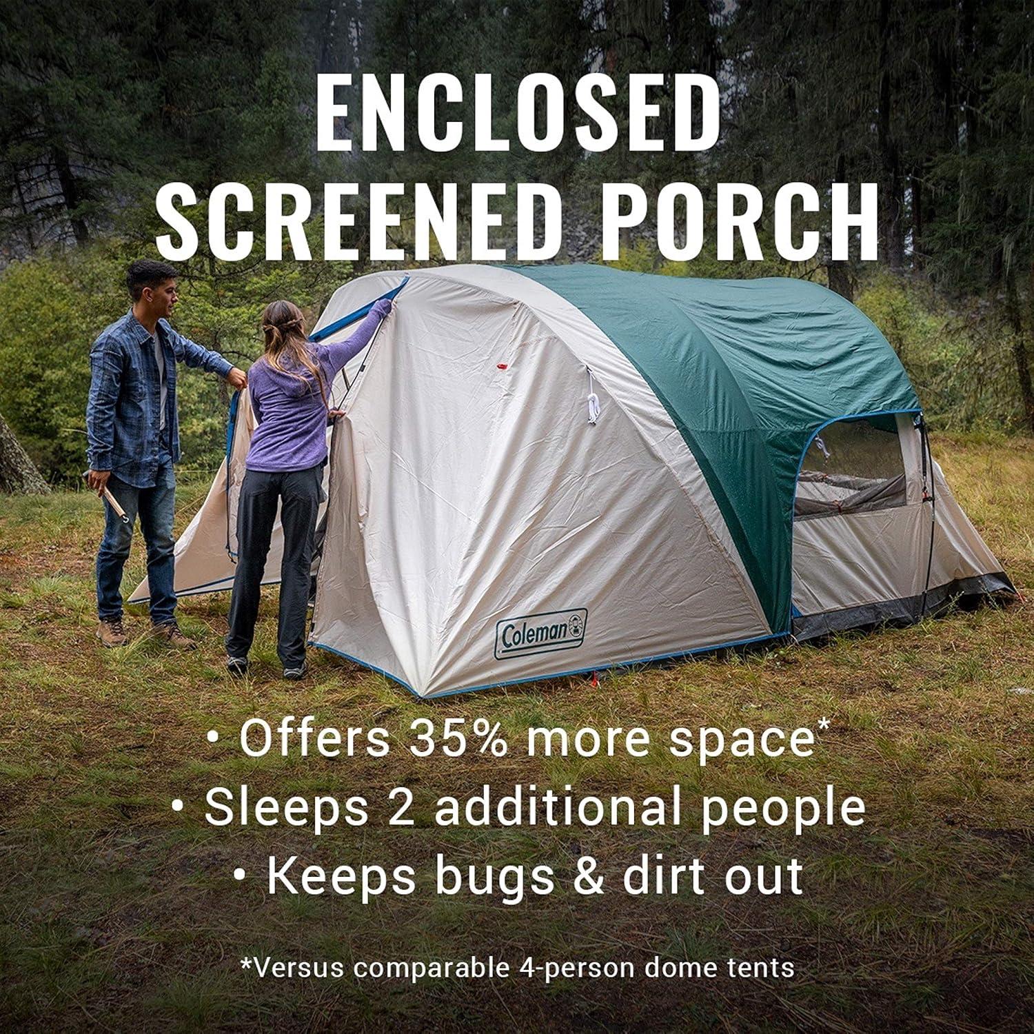 imageColeman Cabin Camping Tent with Screened Porch 46 Person Weatherproof Tent with Enclosed Screened Porch Option Includes Rainfly Carry Bag Extra Storage and 10 Minute Setup4person Enclosed Porch