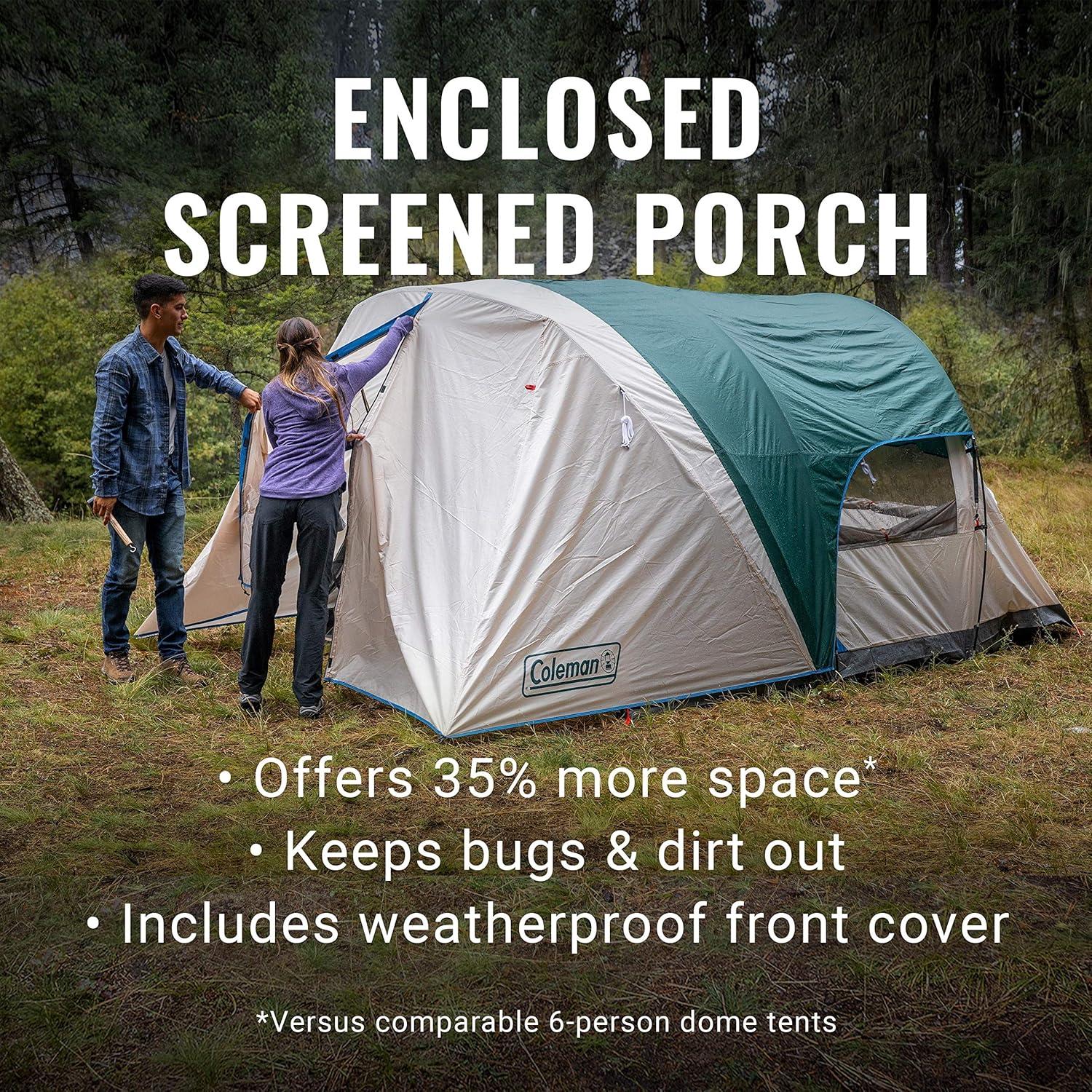 imageColeman Cabin Camping Tent with Screened Porch 46 Person Weatherproof Tent with Enclosed Screened Porch Option Includes Rainfly Carry Bag Extra Storage and 10 Minute Setup6person Enclosed Porch