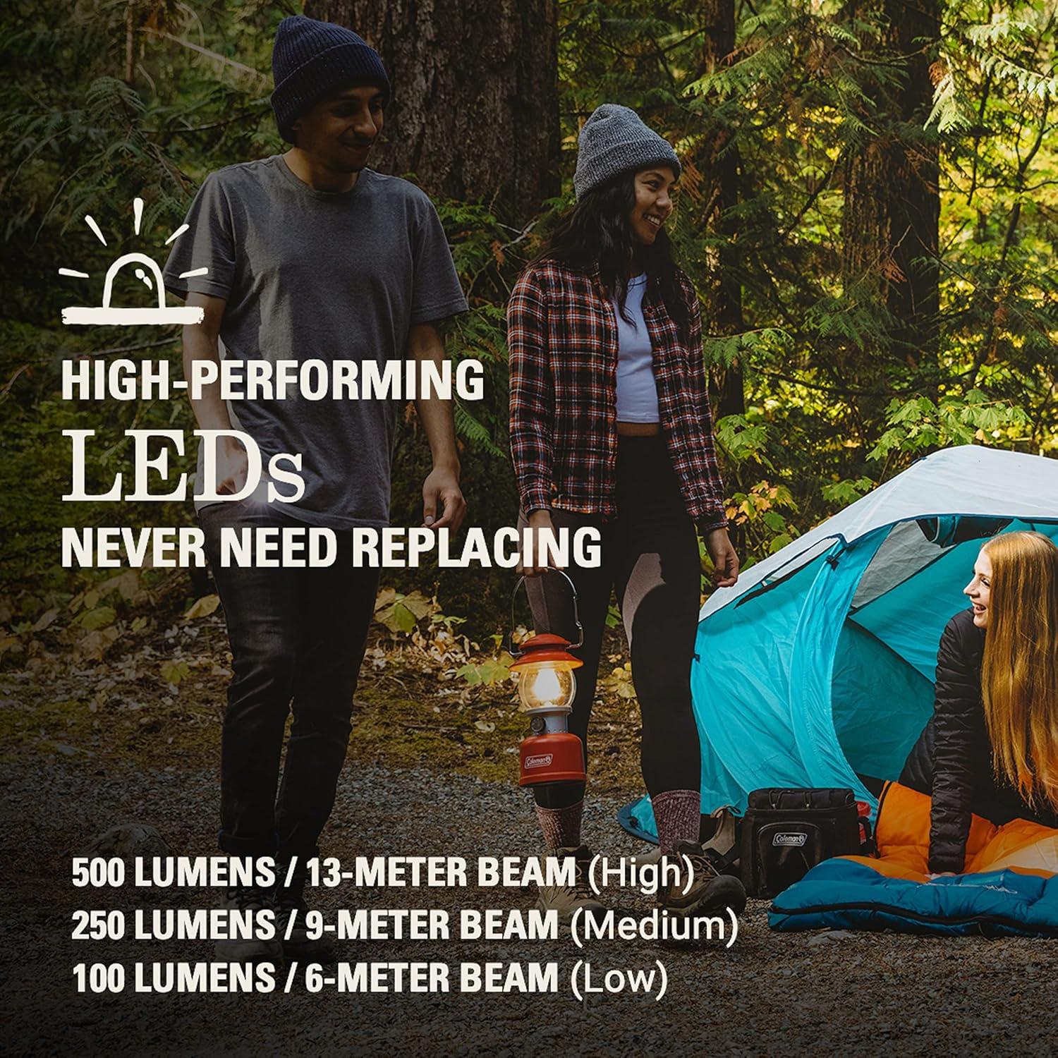 imageColeman Classic LED Lantern 300L500L Handheld Lantern with Hanging Handle Durable ampamp WaterResistant with Long Runtime for Camping Emergencies ampamp atHome UsageRed