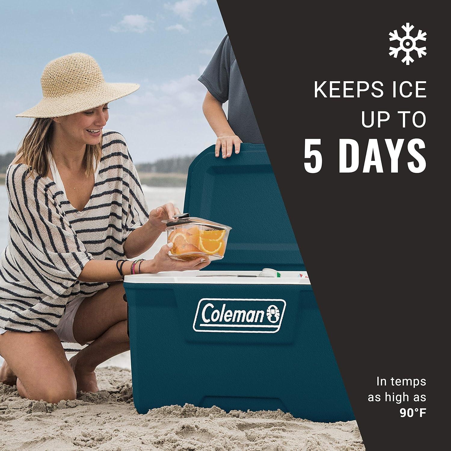 imageColeman Classic Series Insulated Portable Cooler LeakResistant Outdoor Hard Cooler Keeps Ice up to 5 Days 5270120150 QuartSpace Blue