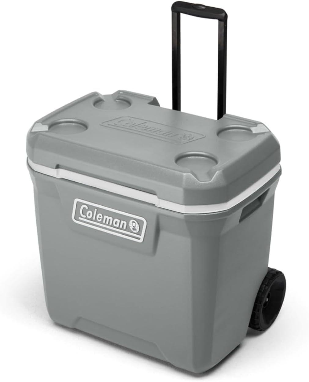 imageColeman Classic Series Insulated Portable Rolling Cooler with Wheels LeakResistant Outdoor Hard Cooler Keeps Ice up to 5 Days 100QuartRock Grey