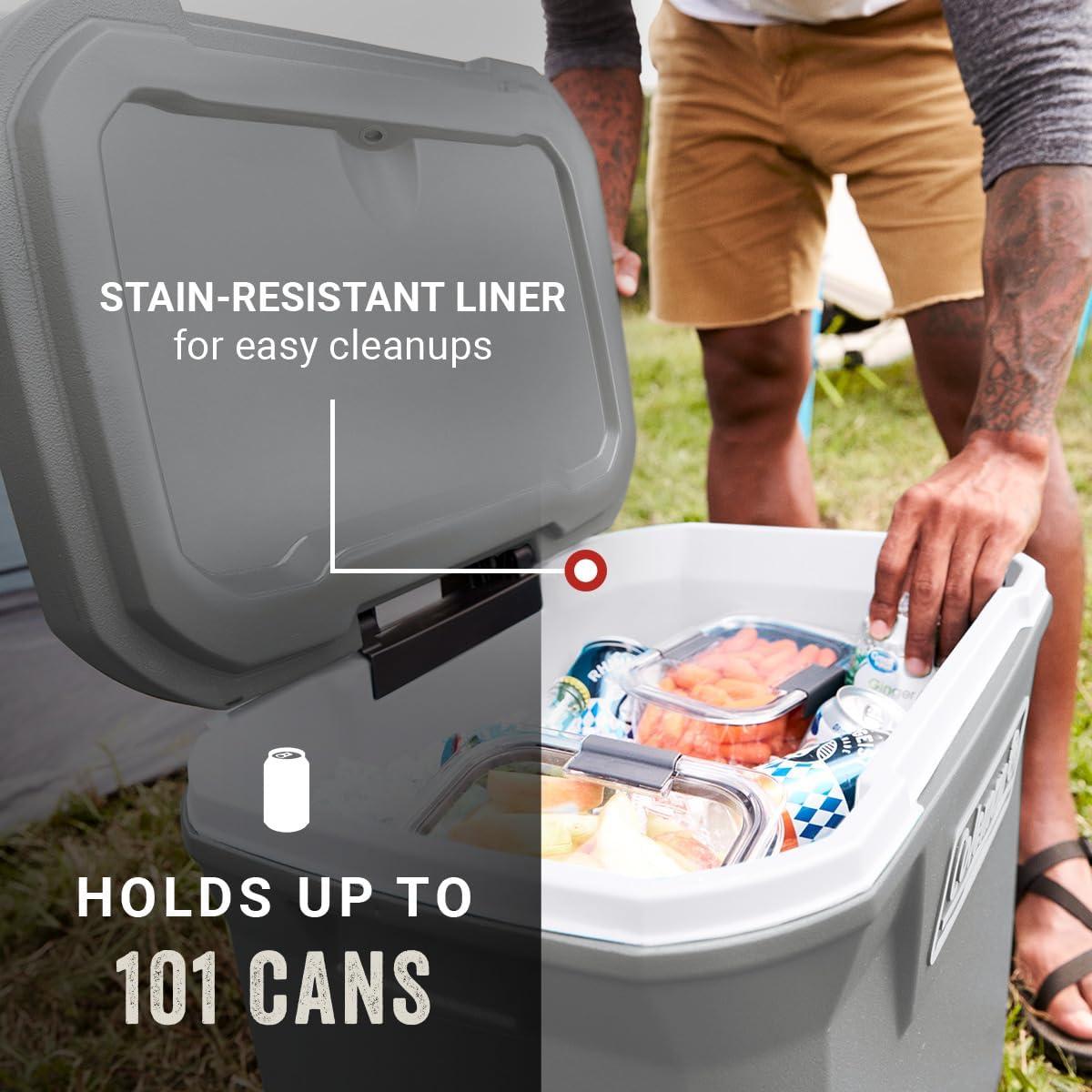 imageColeman Classic Series Insulated Portable Rolling Cooler with Wheels LeakResistant Outdoor Hard Cooler Keeps Ice up to 5 Days 100QuartRock Grey