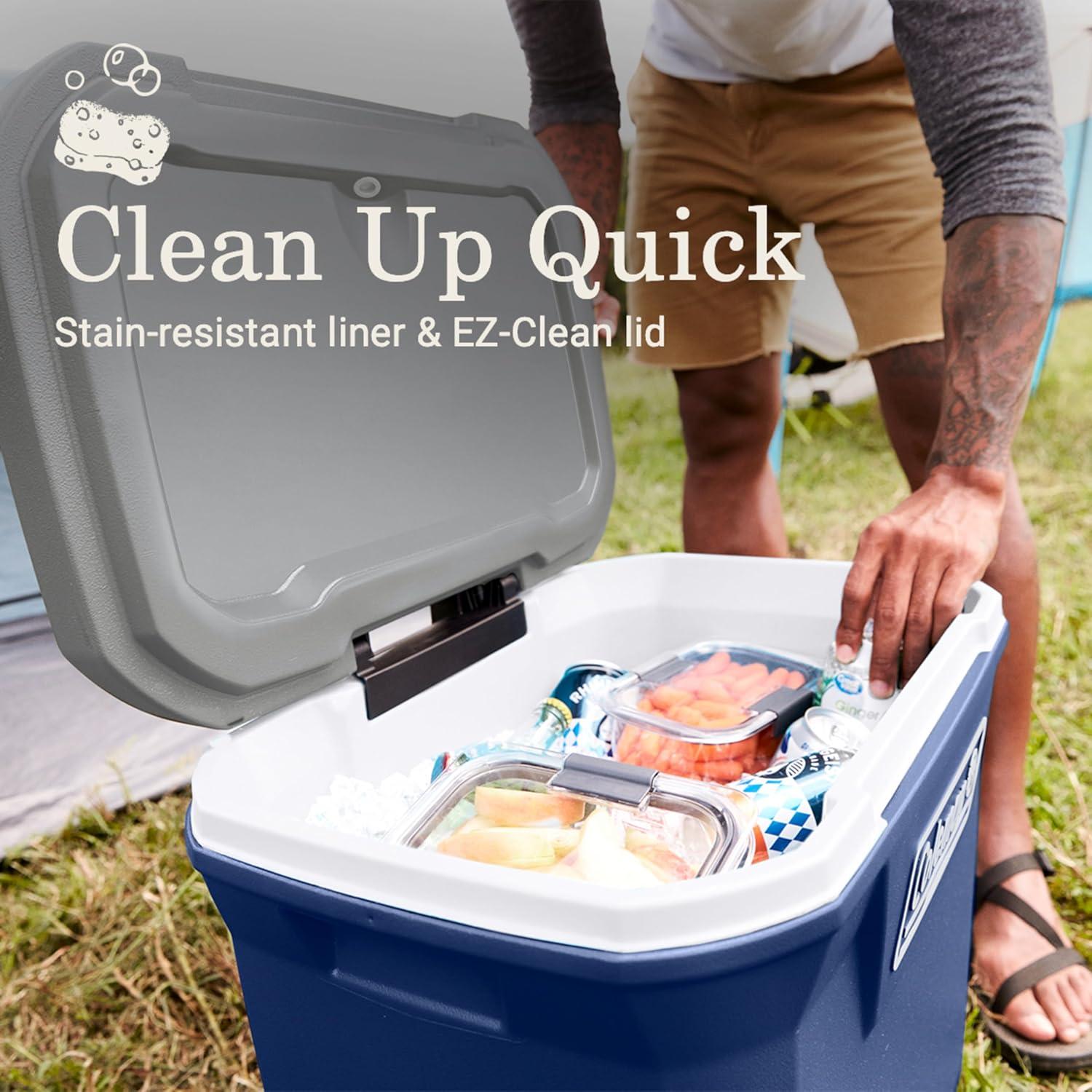 imageColeman Classic Series Insulated Portable Rolling Cooler with Wheels LeakResistant Outdoor Hard Cooler Keeps Ice up to 5 Days 100QuartTwilight