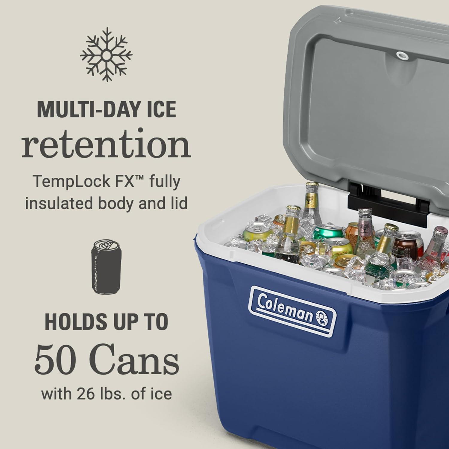 imageColeman Classic Series Insulated Portable Rolling Cooler with Wheels LeakResistant Outdoor Hard Cooler Keeps Ice up to 5 Days 100QuartTwilight