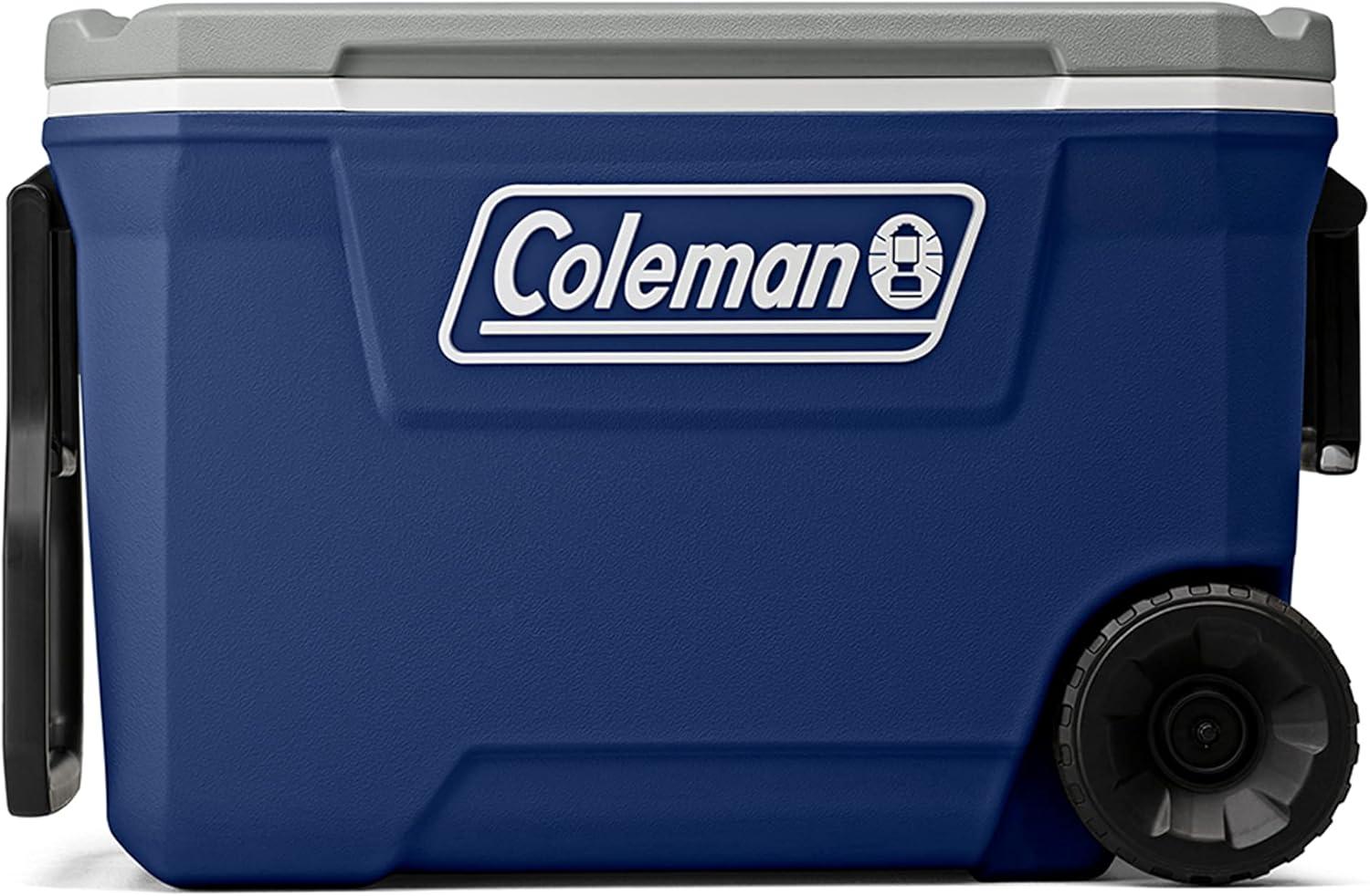 imageColeman Classic Series Insulated Portable Rolling Cooler with Wheels LeakResistant Outdoor Hard Cooler Keeps Ice up to 5 Days 100QuartTwilight