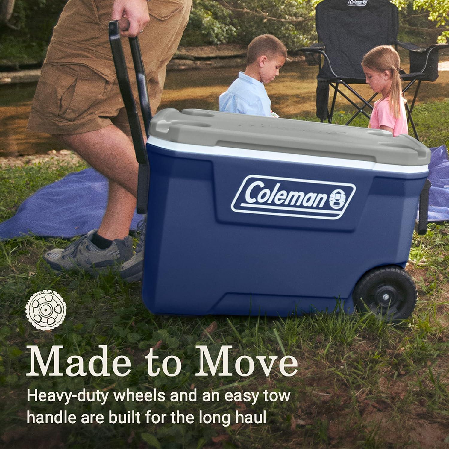 imageColeman Classic Series Insulated Portable Rolling Cooler with Wheels LeakResistant Outdoor Hard Cooler Keeps Ice up to 5 Days 100QuartTwilight