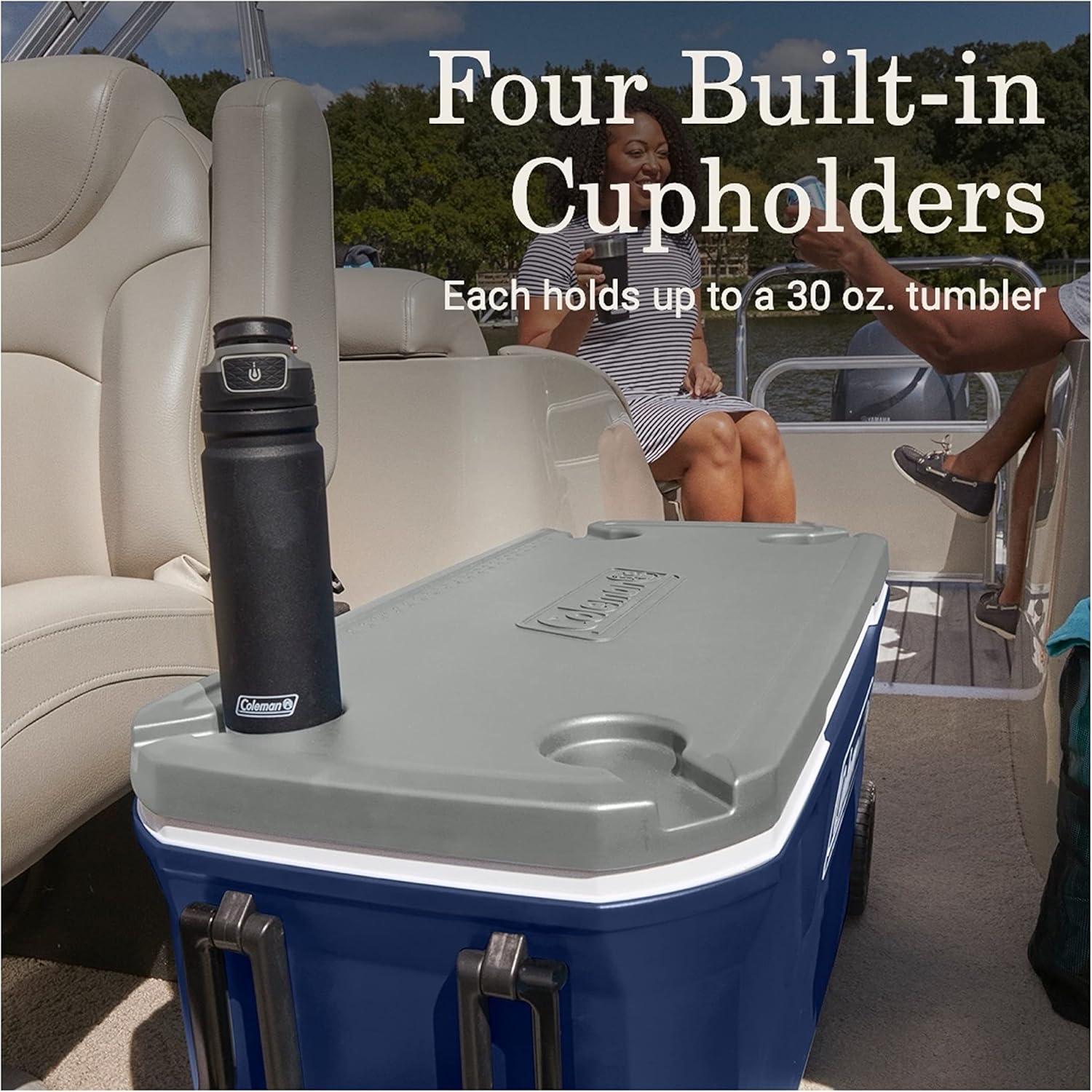imageColeman Classic Series Insulated Portable Rolling Cooler with Wheels LeakResistant Outdoor Hard Cooler Keeps Ice up to 5 Days 100QuartTwilight