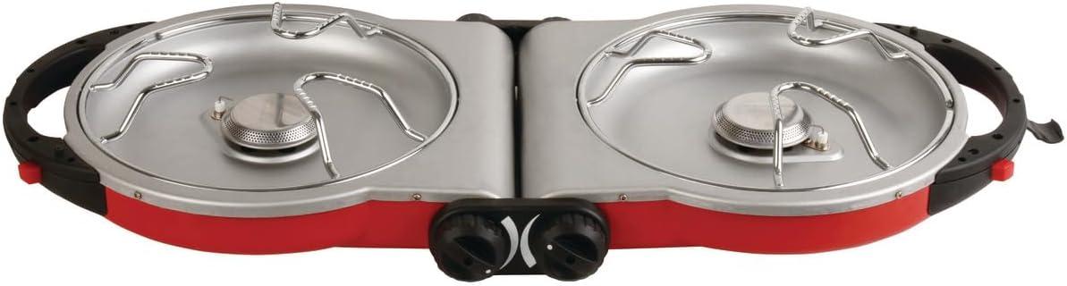 imageColeman Fold N Go 2Burner Propane Stove Dual Adjustable Burners with 20000 BTUs of Power ampamp InstaStart Ignition Great for Camping Tailgating Grilling ampamp MoreRed