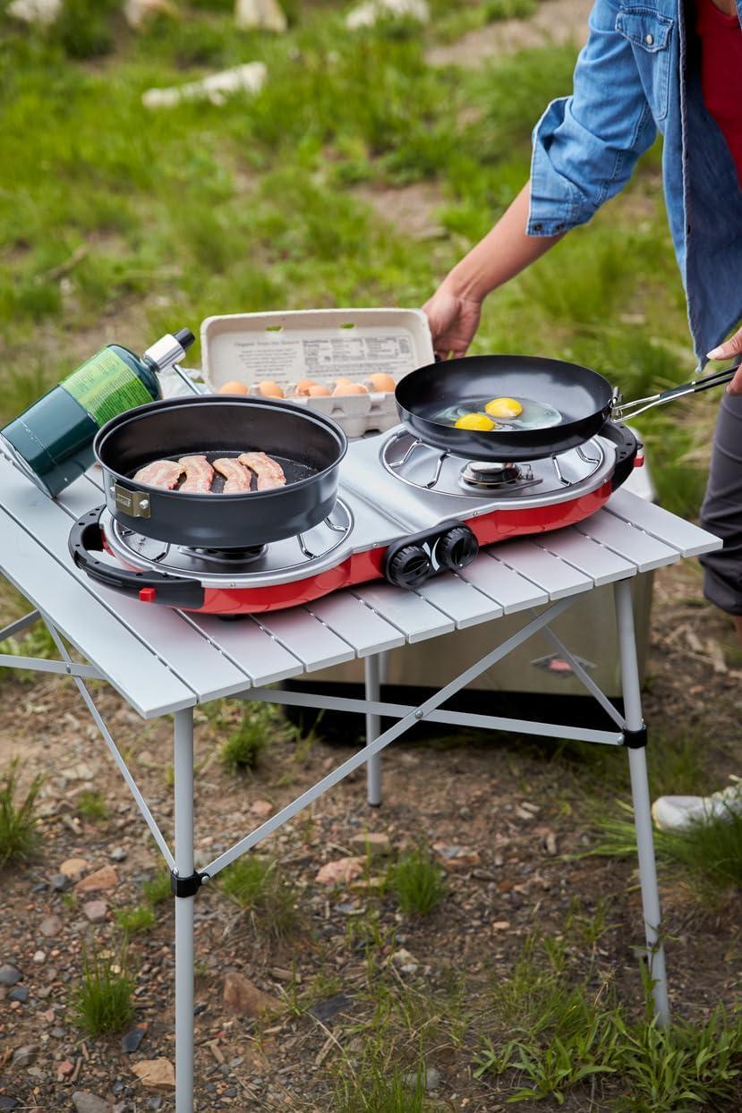 imageColeman Fold N Go 2Burner Propane Stove Dual Adjustable Burners with 20000 BTUs of Power ampamp InstaStart Ignition Great for Camping Tailgating Grilling ampamp MoreRed