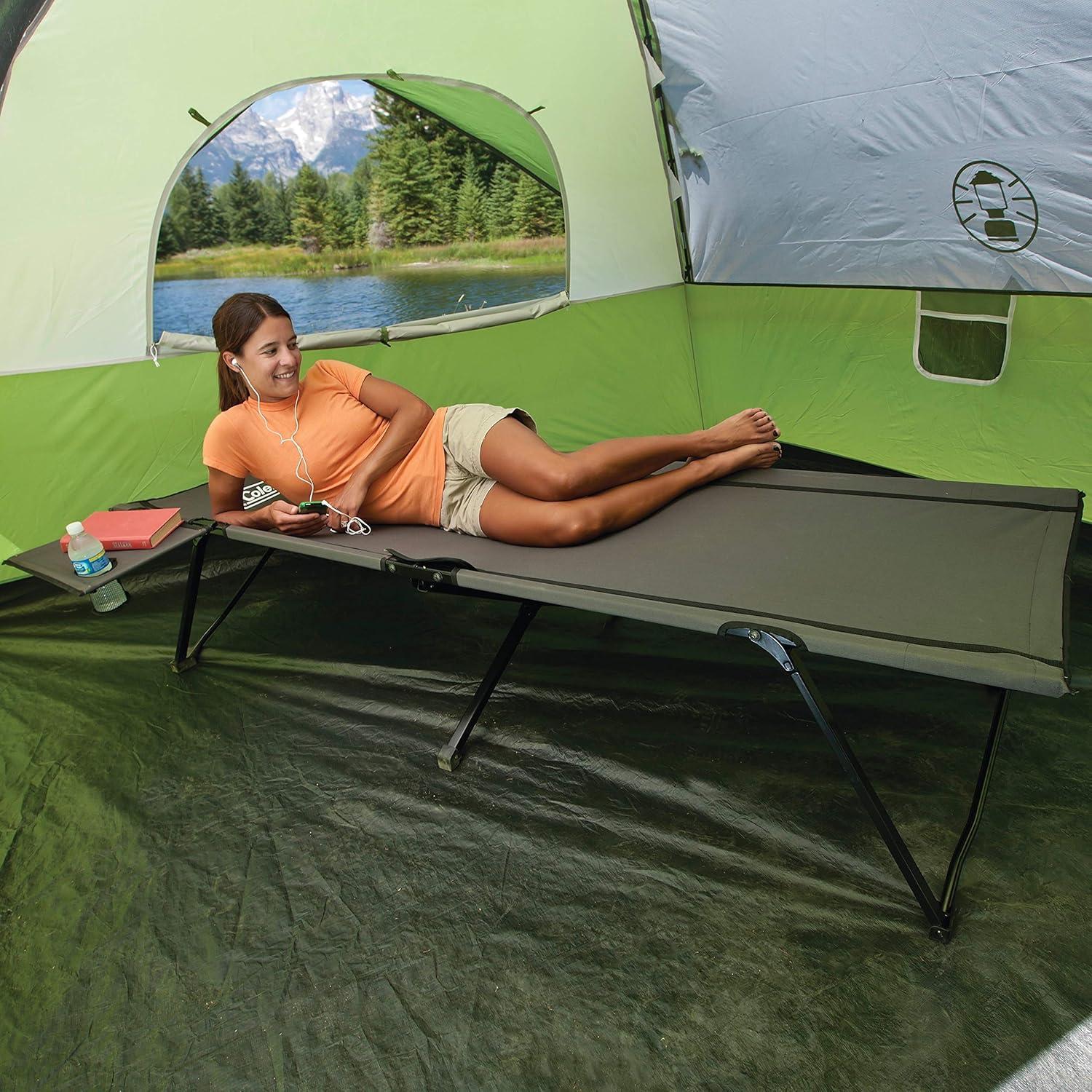 imageColeman PackAway Big n Tall Camping Cot with Removable Side Table Extra Wide Cot Fits Adults up to 6ft 6in or 300lbs Carry Bag Included