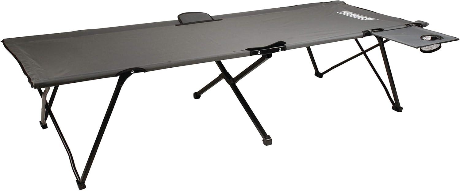 imageColeman PackAway Big n Tall Camping Cot with Removable Side Table Extra Wide Cot Fits Adults up to 6ft 6in or 300lbs Carry Bag Included