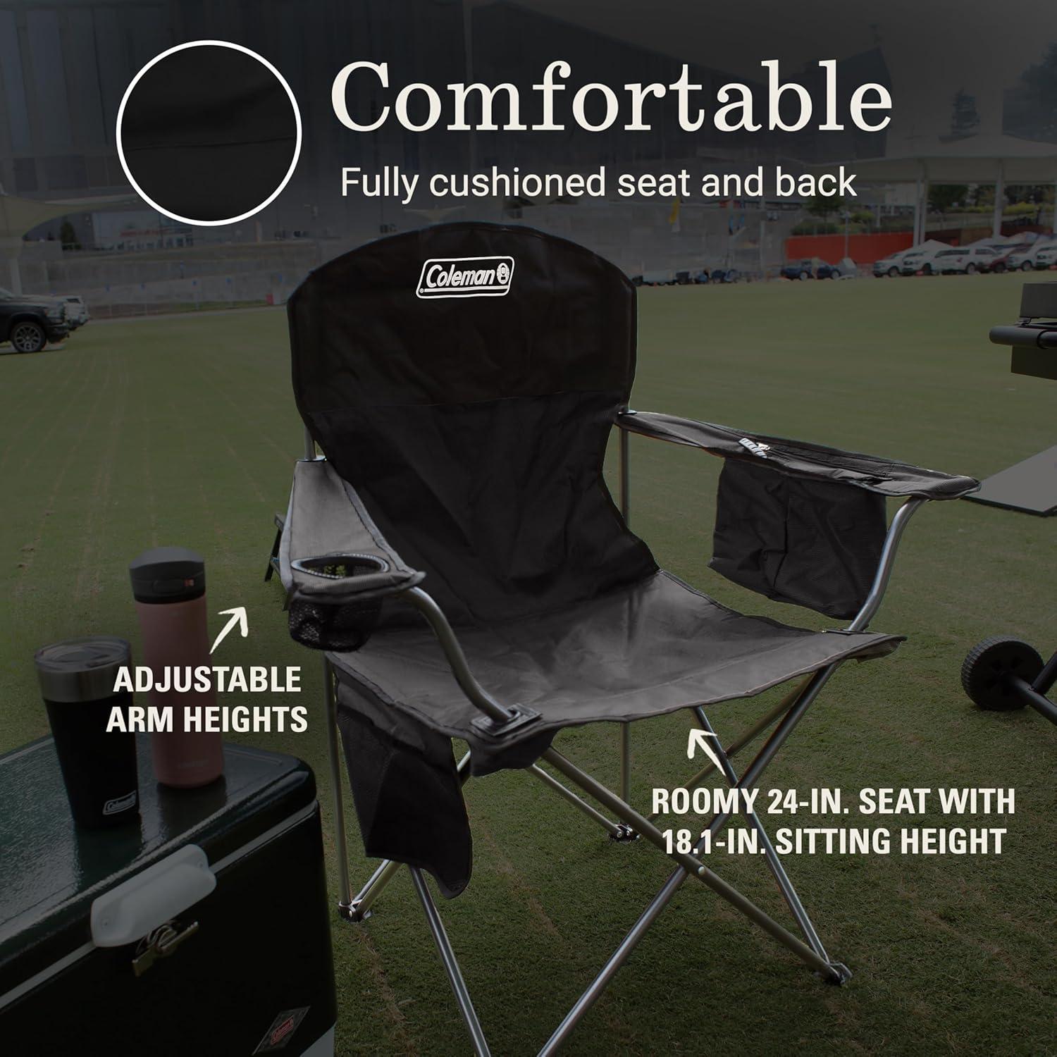 imageColeman Portable Camping Chair with 4Can Cooler Cushioned Seat ampamp Back with Side Pockets ampamp Cup Holder Carry Bag Included Great for Camping Tailgating Firepits Patio ampamp MoreBlack
