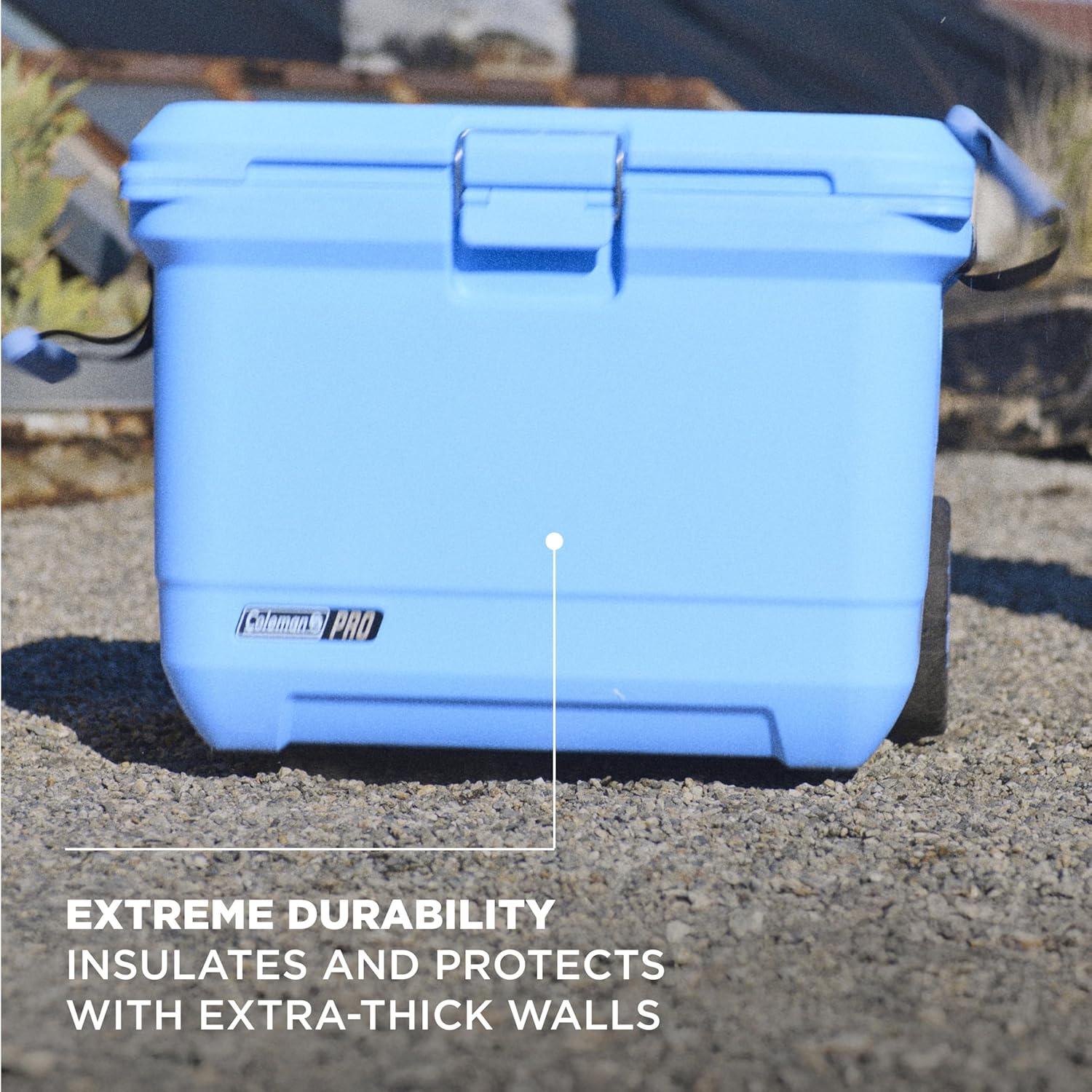 imageColeman Pro HeavyDuty 25qt UltraLight Premium Hard Cooler ExtraThick Insulation Keeps Ice up to 3 Days 36Can CapacityBlue Sky