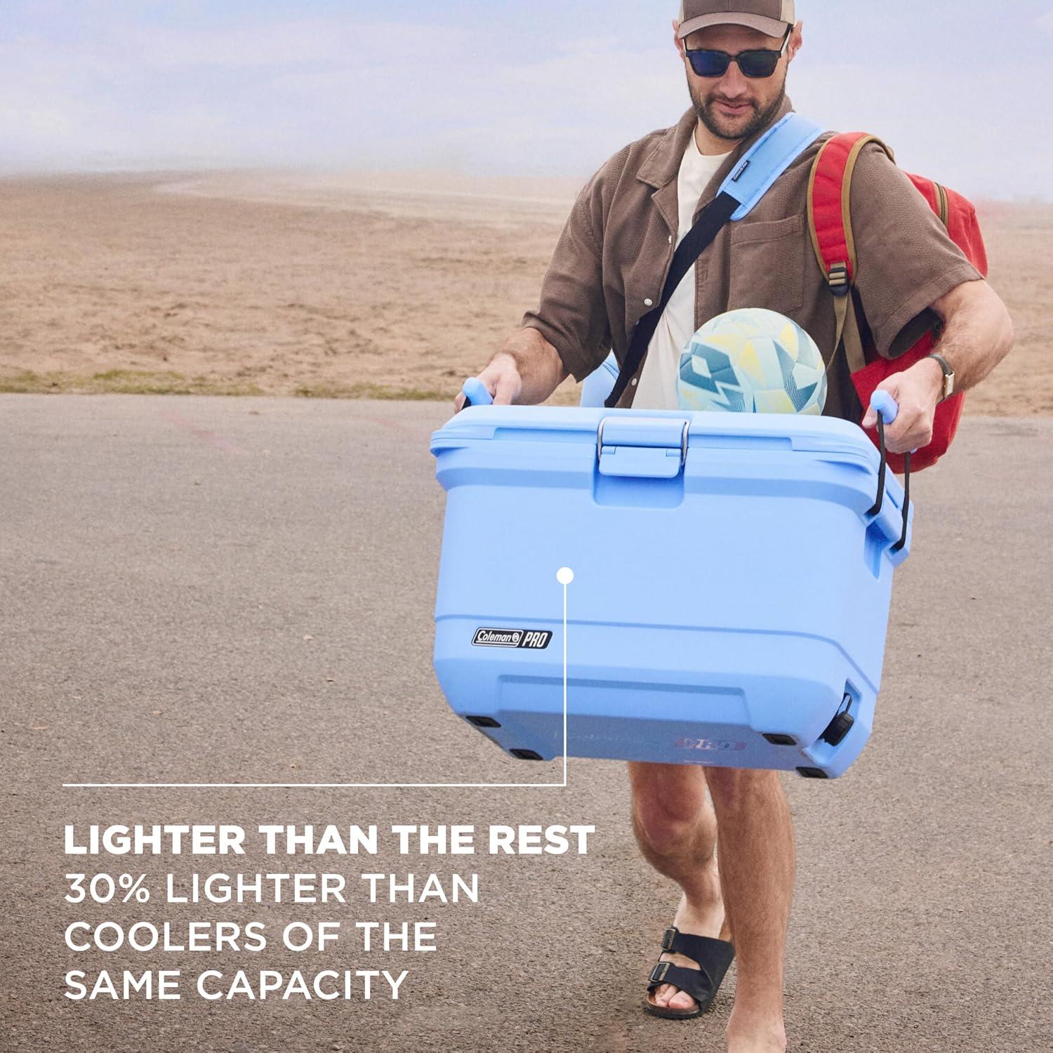 imageColeman Pro HeavyDuty 25qt UltraLight Premium Hard Cooler ExtraThick Insulation Keeps Ice up to 3 Days 36Can CapacityBlue Sky