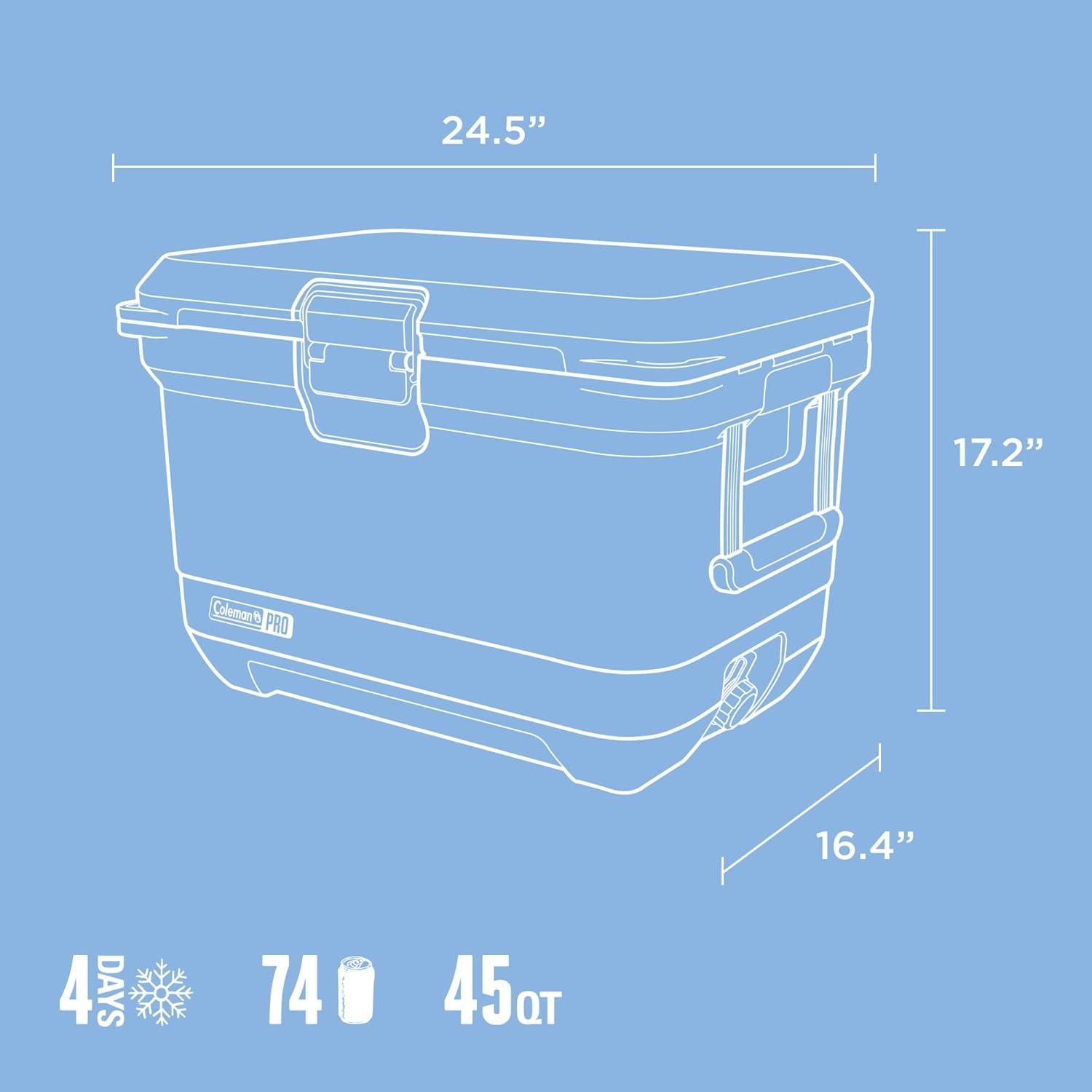 imageColeman Pro HeavyDuty 25qt UltraLight Premium Hard Cooler ExtraThick Insulation Keeps Ice up to 3 Days 36Can CapacityBlue Sky